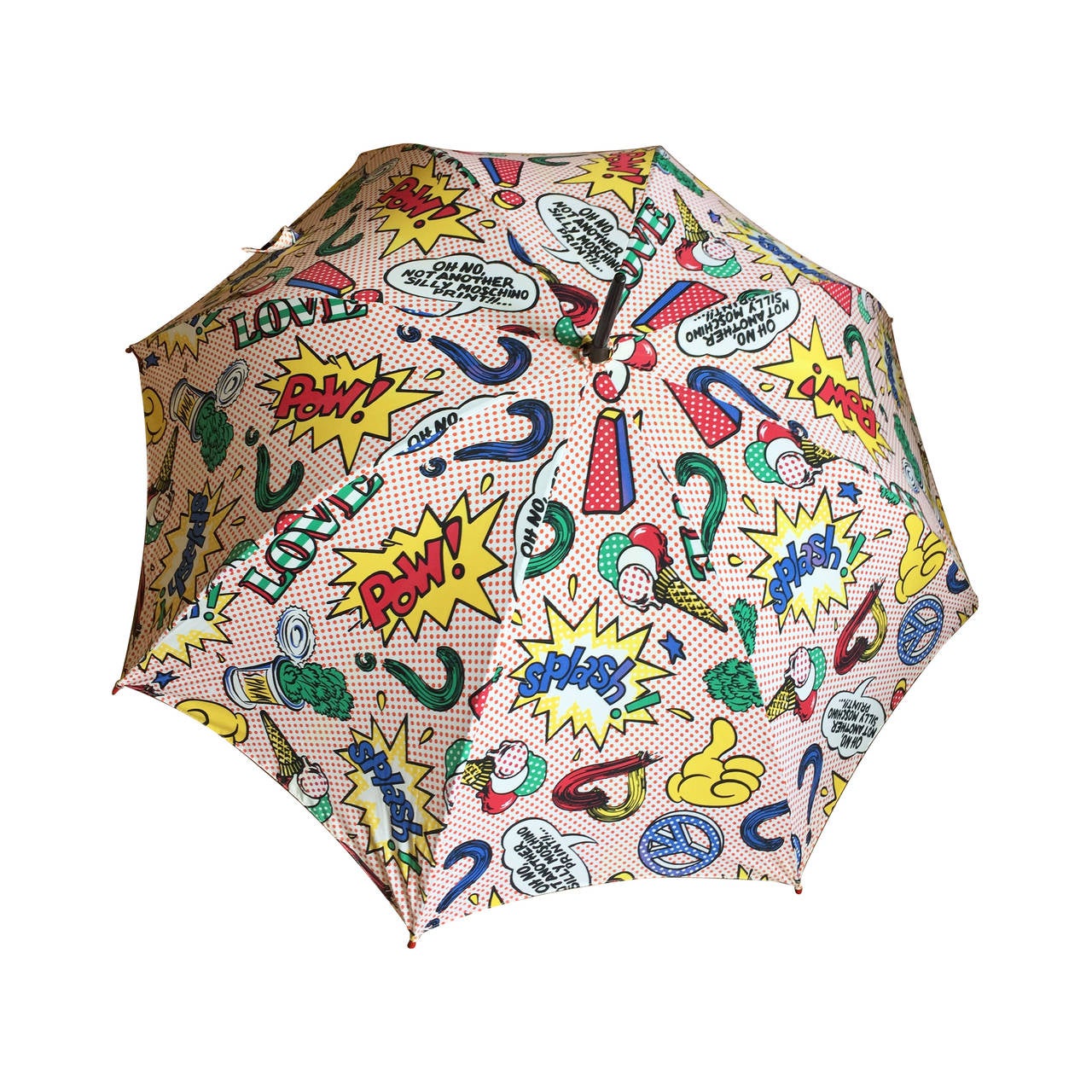 Moschino 1991 Lichtenstein Inspired Umbrella with Heart Handle