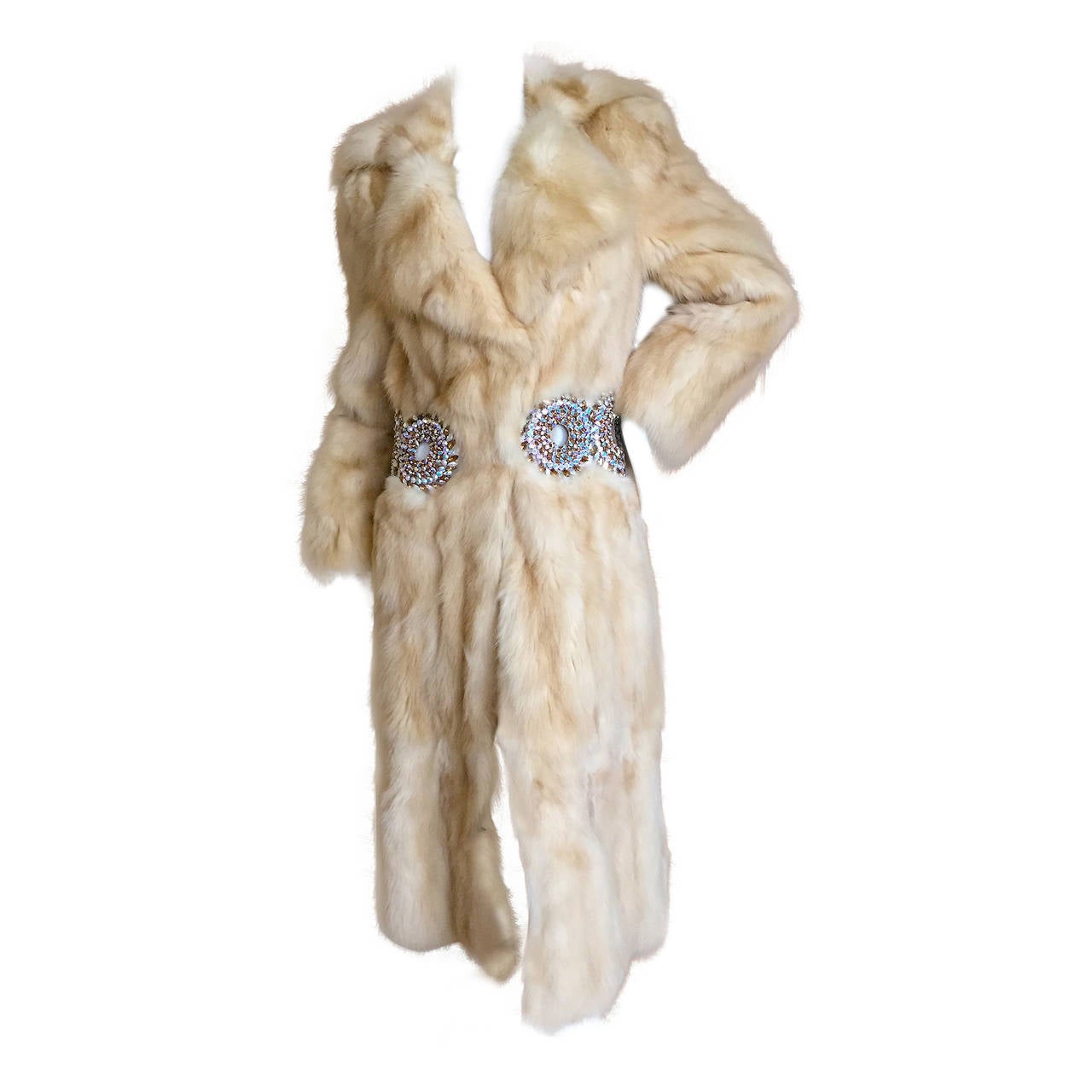 Luxurious Sable Fur Coat w. Wide Jeweled "Belt" from Roberto Cavalli For Sale