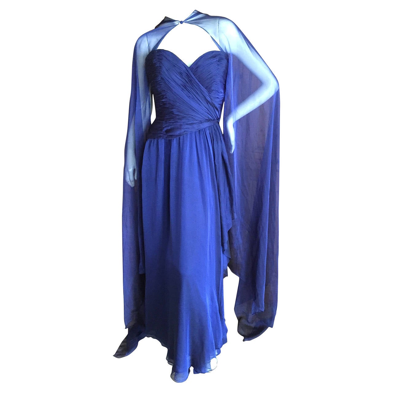 Oscar de la Renta Midnight Blue Ruched Dress w Matching Cape