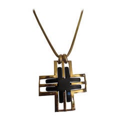 Lanvin Vintage Gold and Black Large Cross Necklace