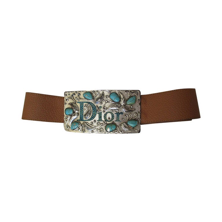 Christian Dior Large Western Style Turquoise Studded Belt