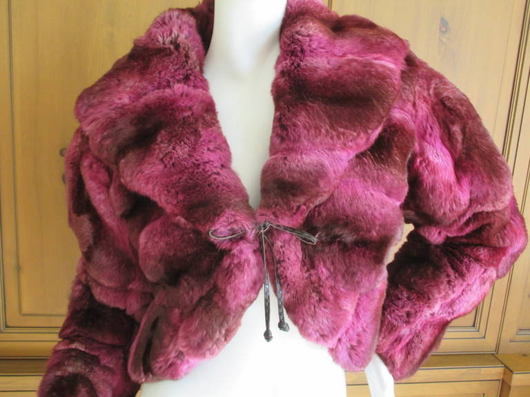 Fendi Chinchilla Jacket
Designed by Karl Lagerfeld, in a luscious magenta pink.
SIZE AS MARKED:	42 (EU)
BUST:	40 in. (102 cm)
WAIST:	36 in. (91 cm)
LENGTH:	20 in. (51 cm)