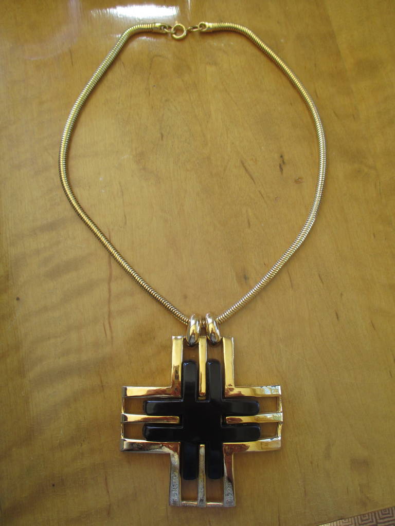 Lanvin Vintage Gold and Black Large Cross Necklace