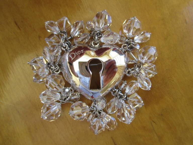 Christian Dior Heart Pin with Crystal Bead Fringe