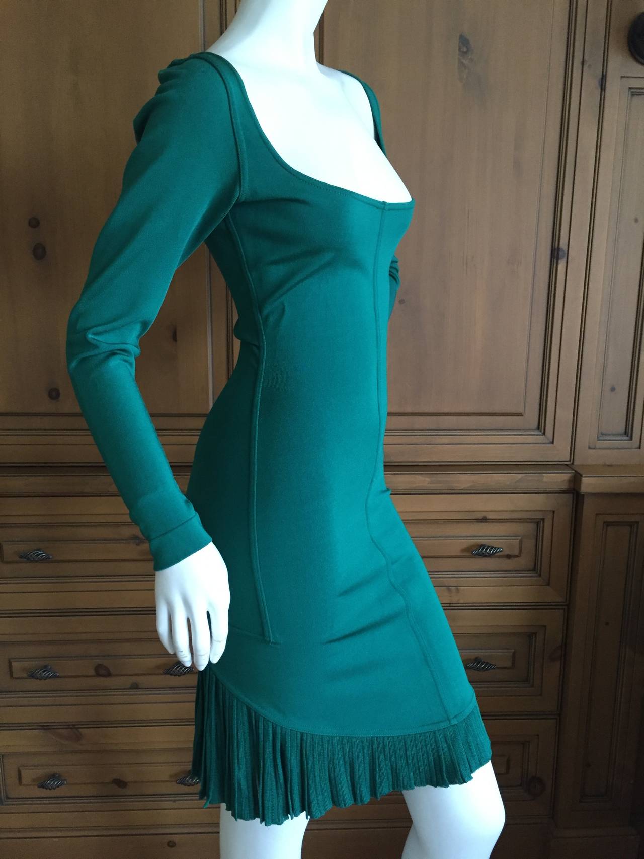 Alaia Vintage 1990 Green Dress w. Fishtail Back In Good Condition In Cloverdale, CA
