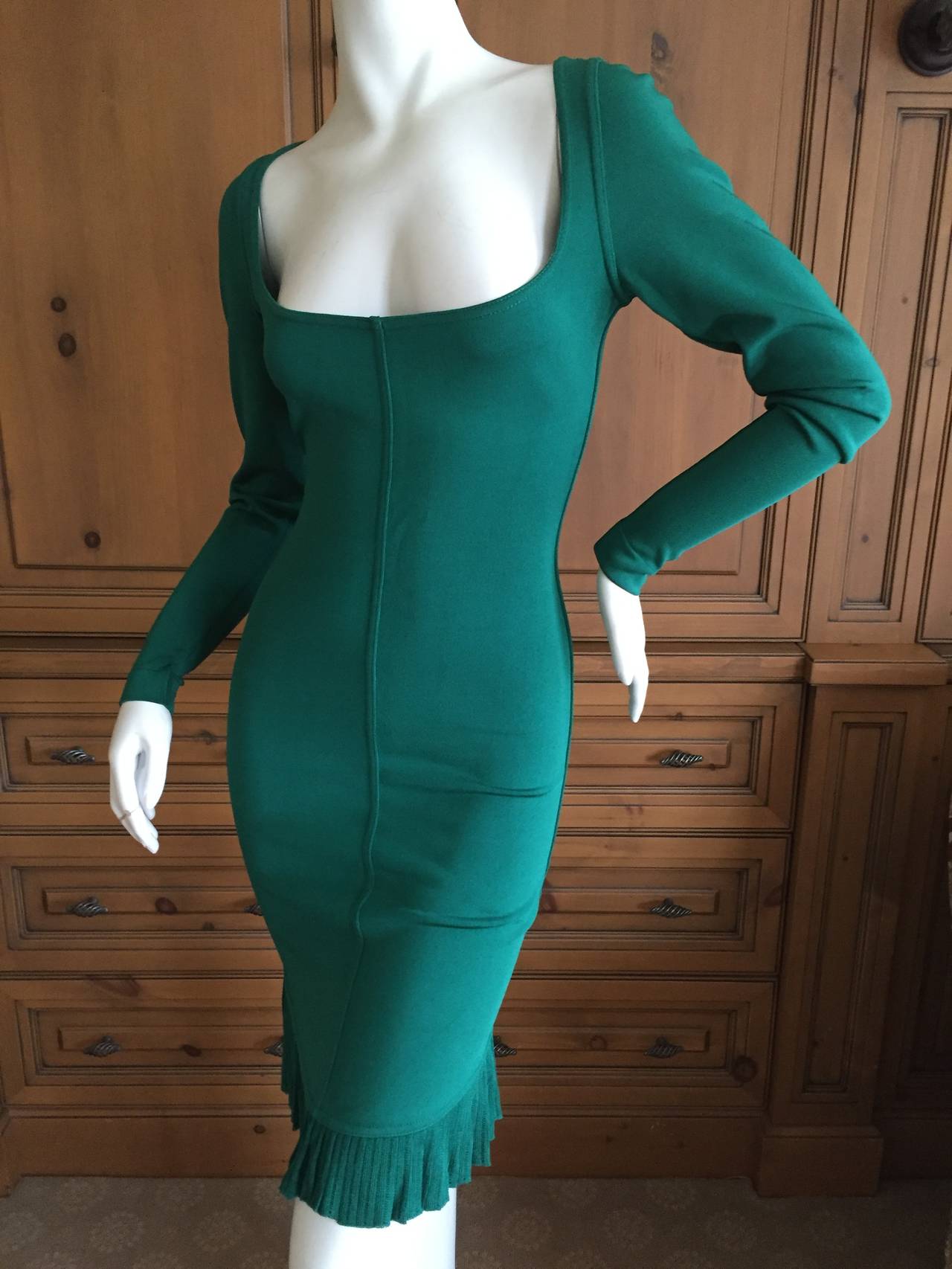 Women's Alaia Vintage 1990 Green Dress w. Fishtail Back