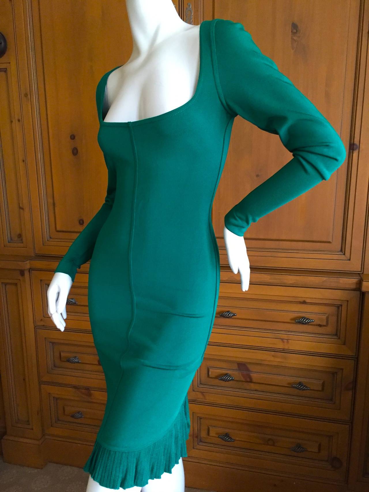 Alaia Vintage 1990 Green Dress w. Fishtail Back 3