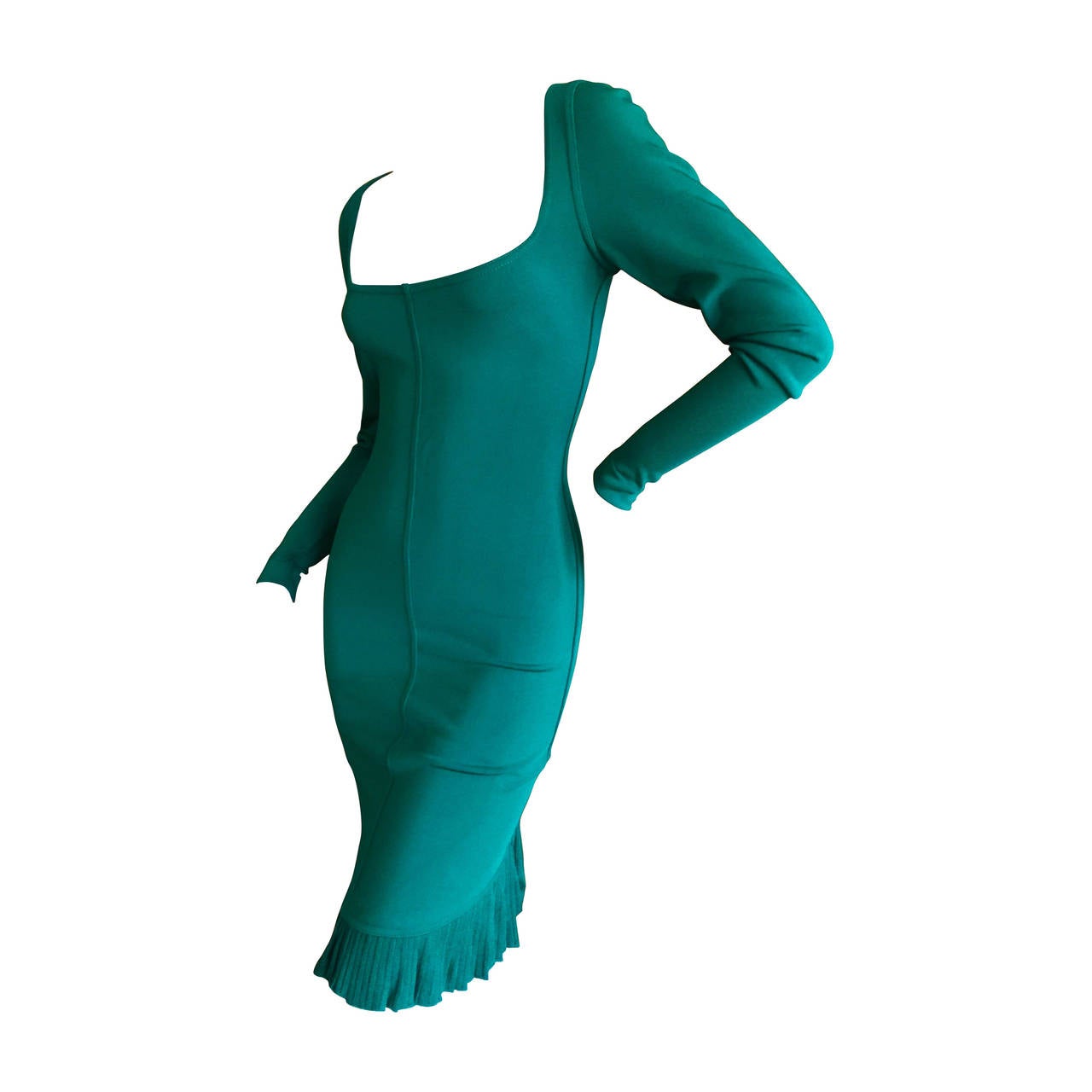 Alaia Vintage 1990 Green Dress w. Fishtail Back