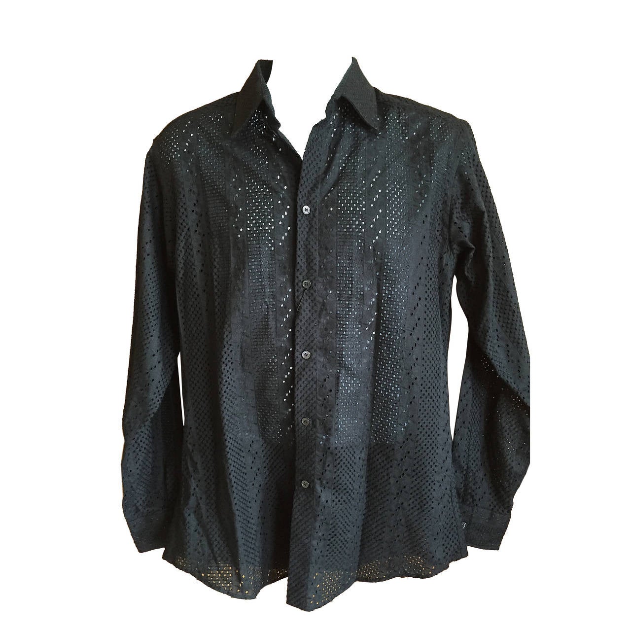 Gianni Versace 1990 Mens Black Cotton Eyelet Lace Shirt