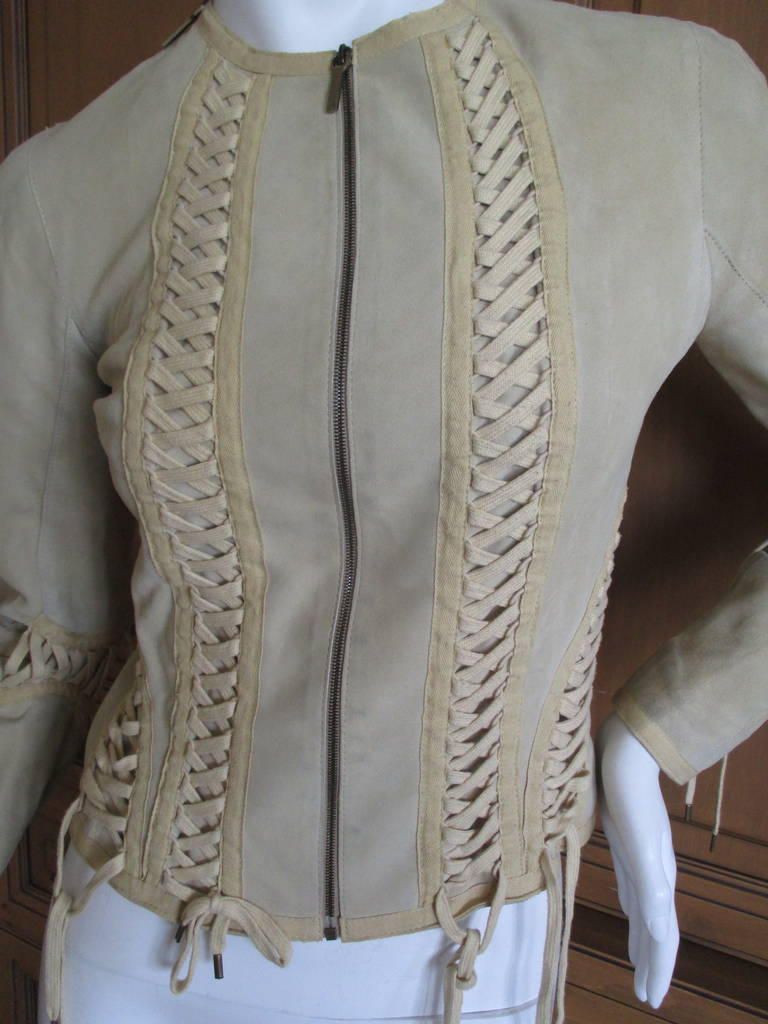 Dior by John Galliano Corset Lace Suede Jacket In Good Condition In Cloverdale, CA