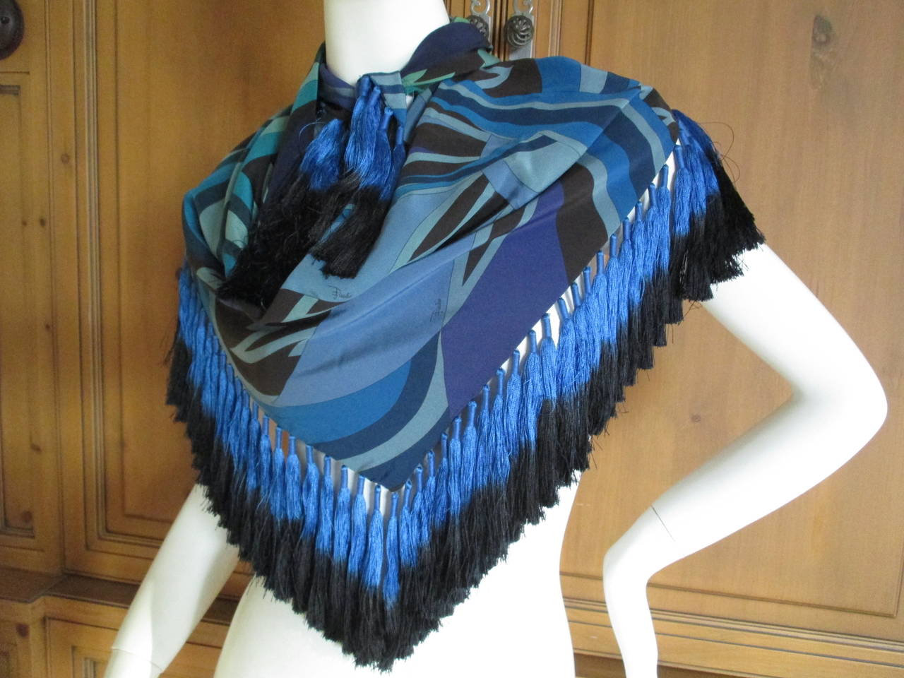 Women's or Men's Pucci Silk Shawl with Ombre Fringe