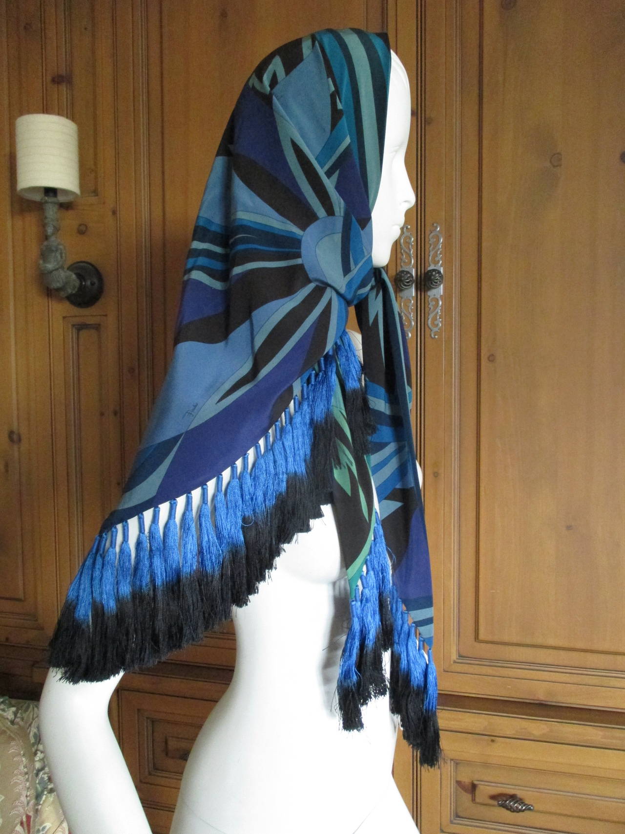 Pucci Silk Shawl with Ombre Fringe In Excellent Condition In Cloverdale, CA