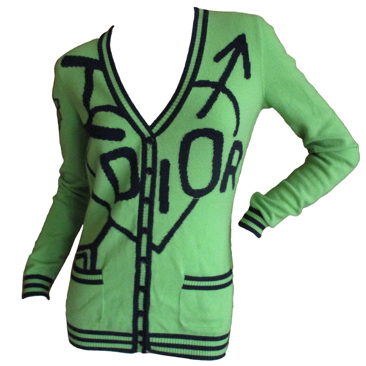 Dior by Galliano Skool Girls Neon Green Cashmere Cardigan