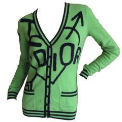 Vintage Dior by Galliano Skool Girls Neon Green Cashmere Cardigan