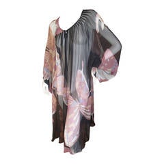 Hanae Mori Sheer Silk Poet Sleeve Butterfly Dress