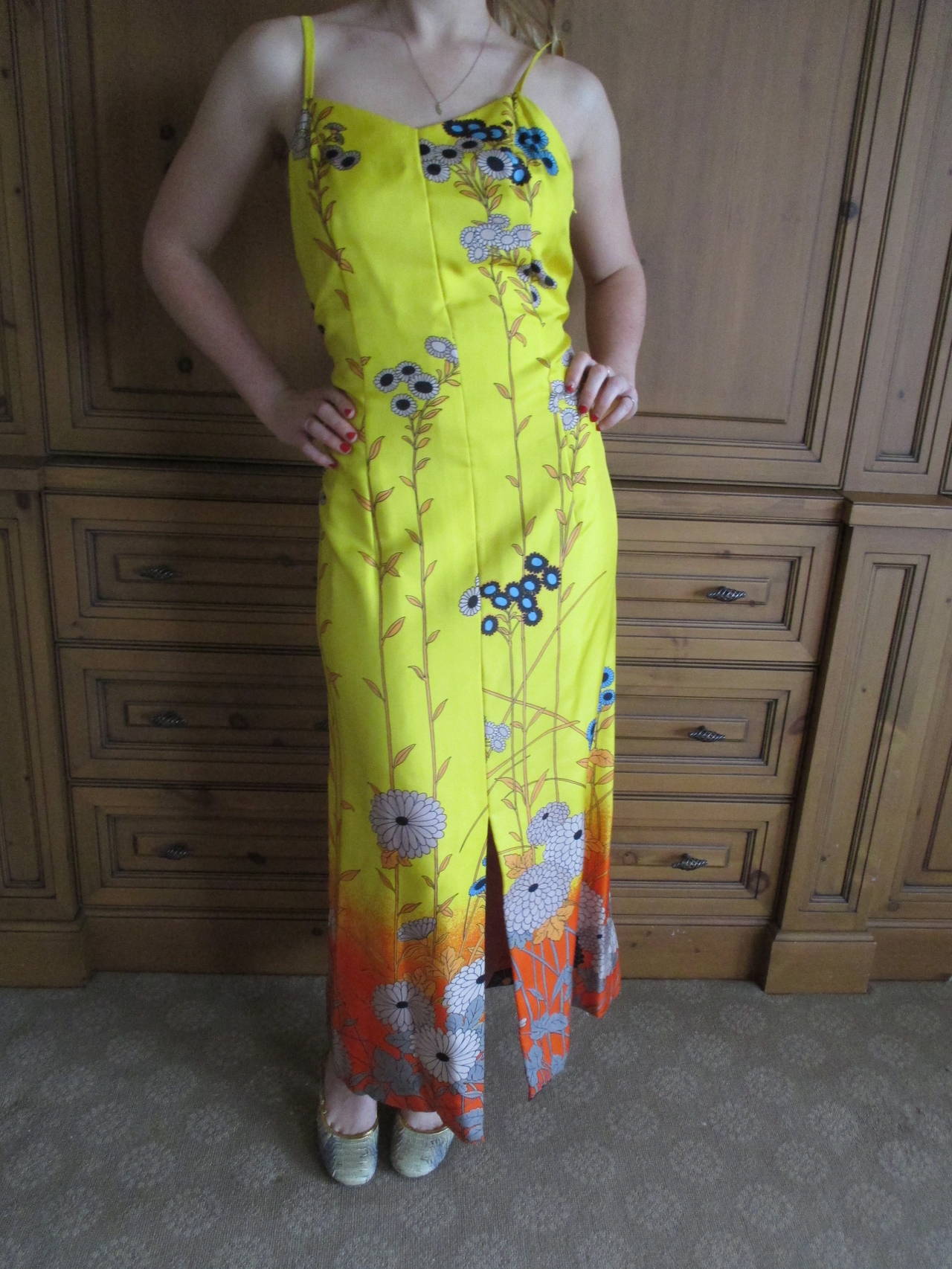Women's Hanae Mori Yellow Silk Dress & Caftan