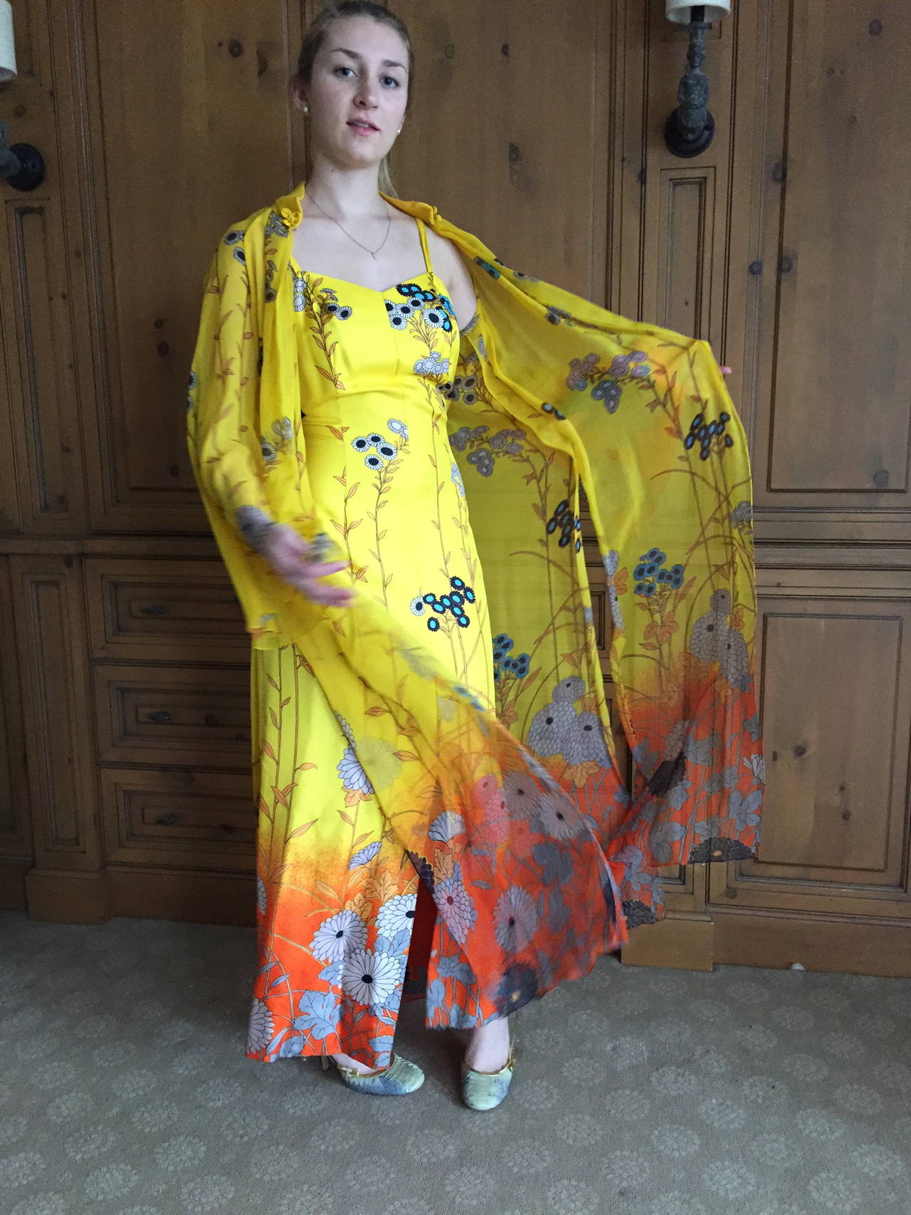 Hanae Mori Yellow Silk Dress & Caftan 1