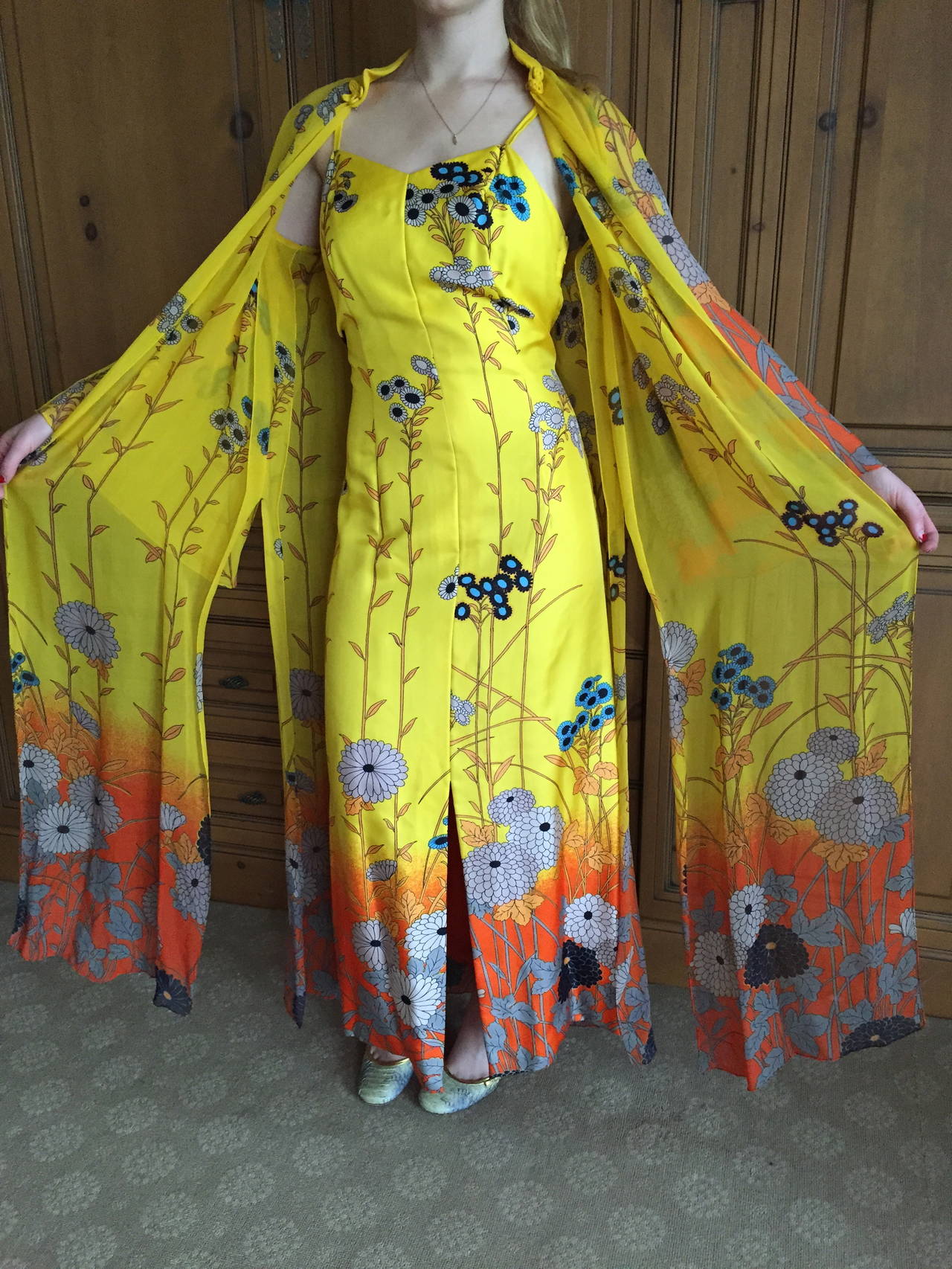 Hanae Mori Yellow Silk Dress & Caftan 2