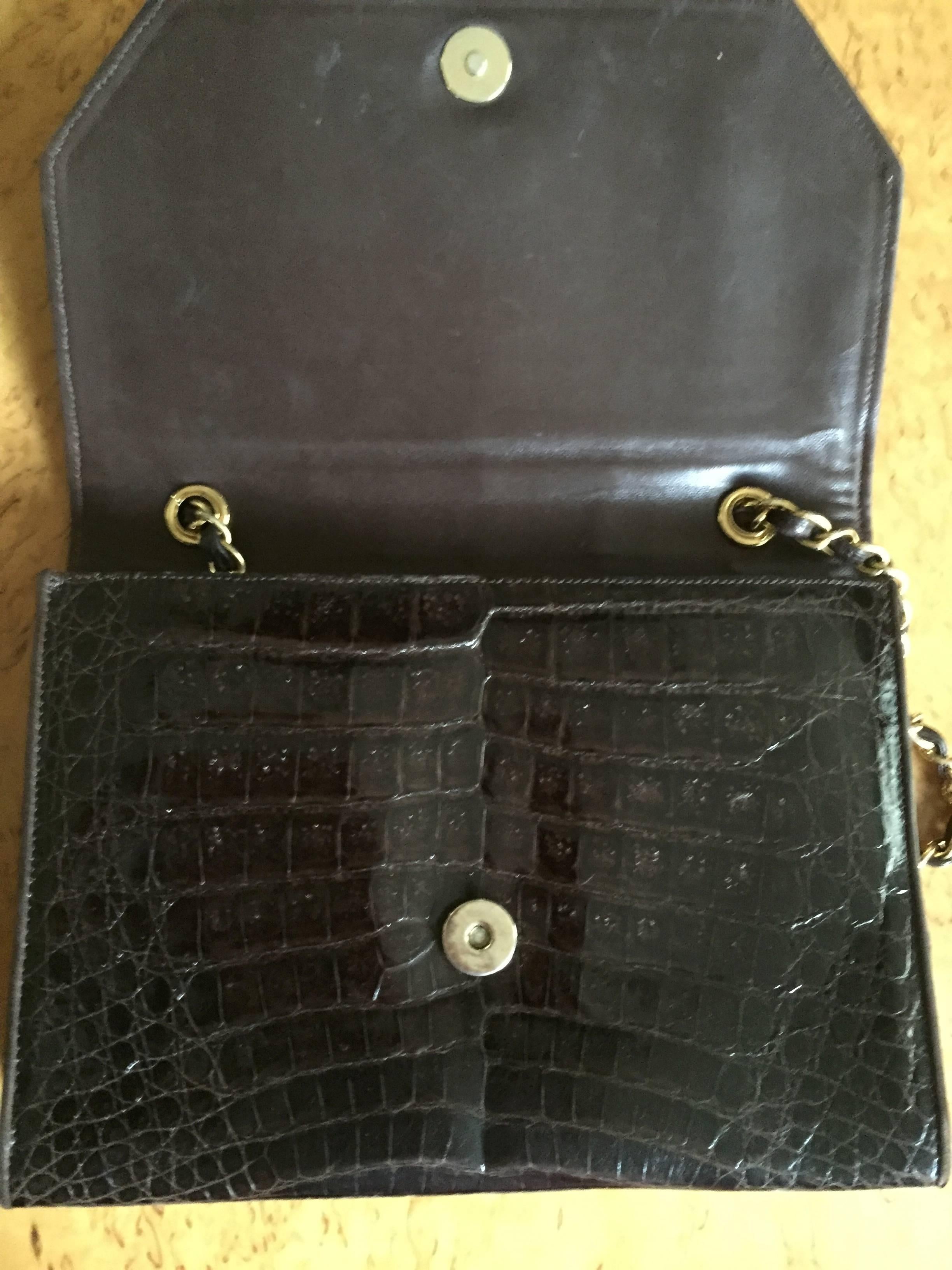 Chanel Vintage Brown Crocodile Flap Bag with Gold Hardware 1