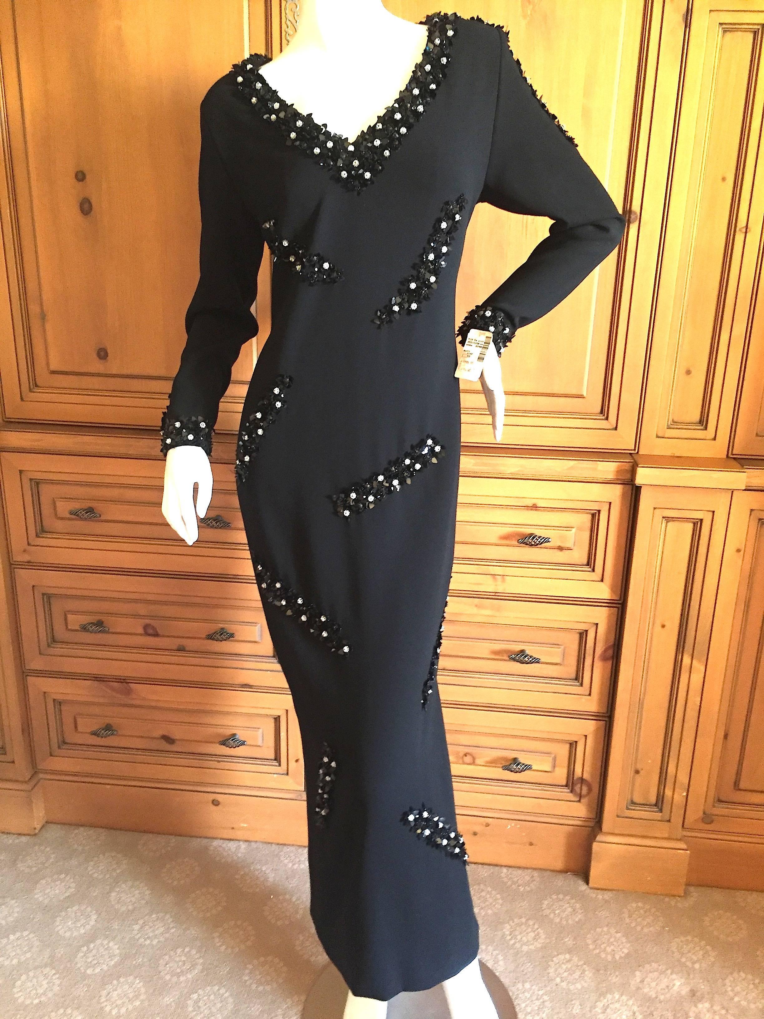 Galanos Black Bejeweled Evening Dress New w Tags Unworn Size 10 1