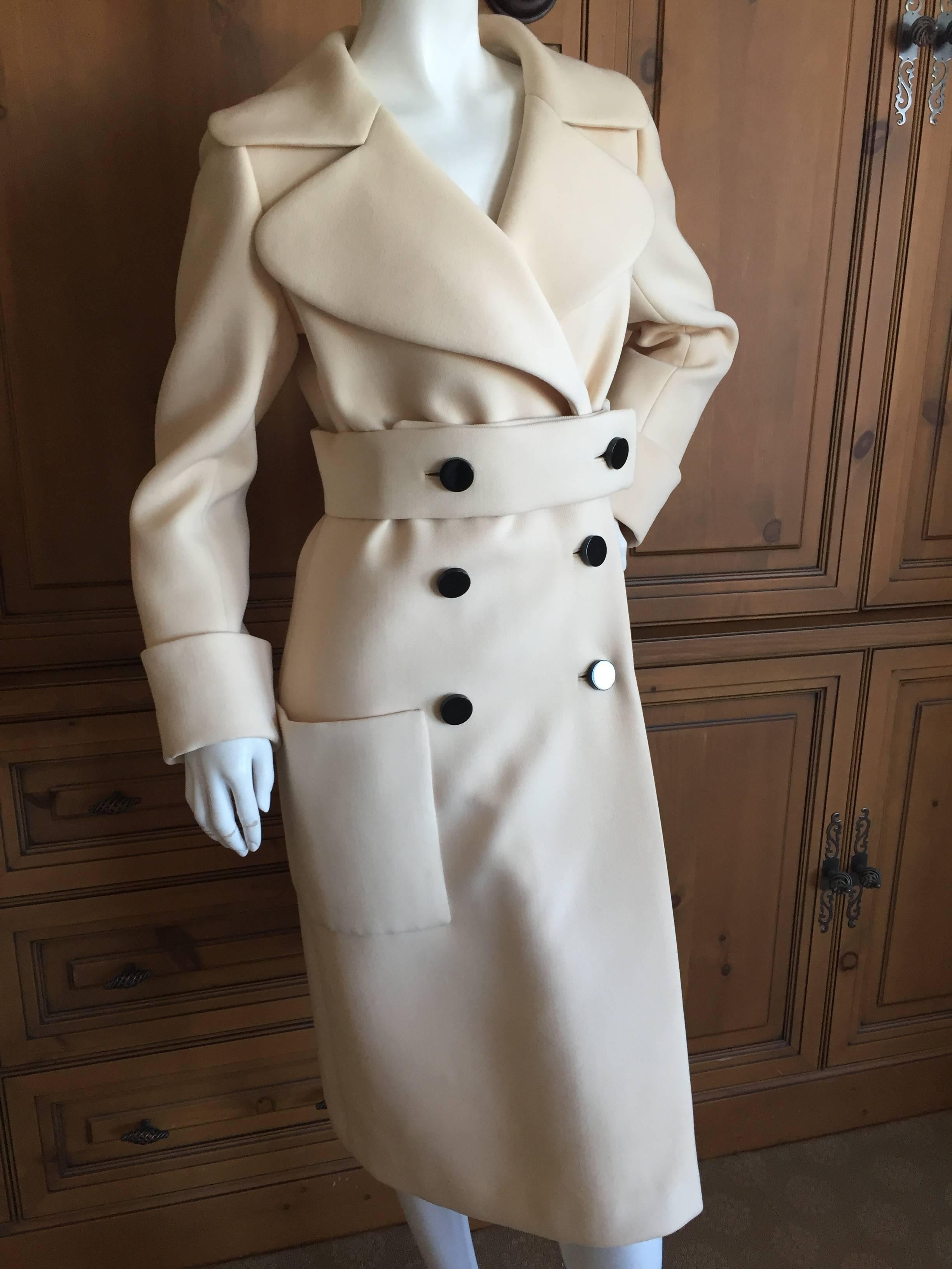 Gray Norman Norell 1960 Ivory Coat with Wide Belt