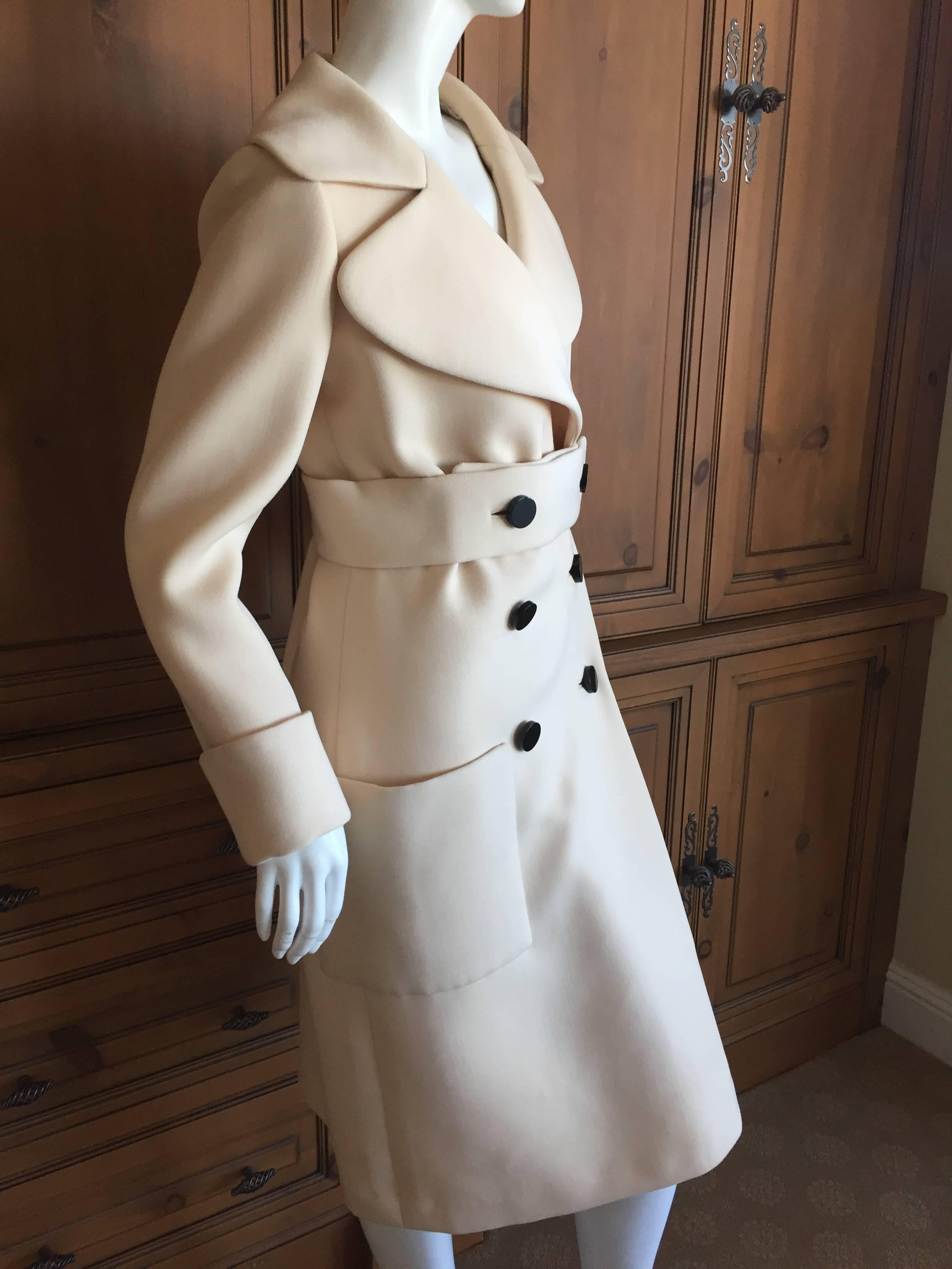 Norman Norell 1960 Ivory Coat with Wide Belt 1