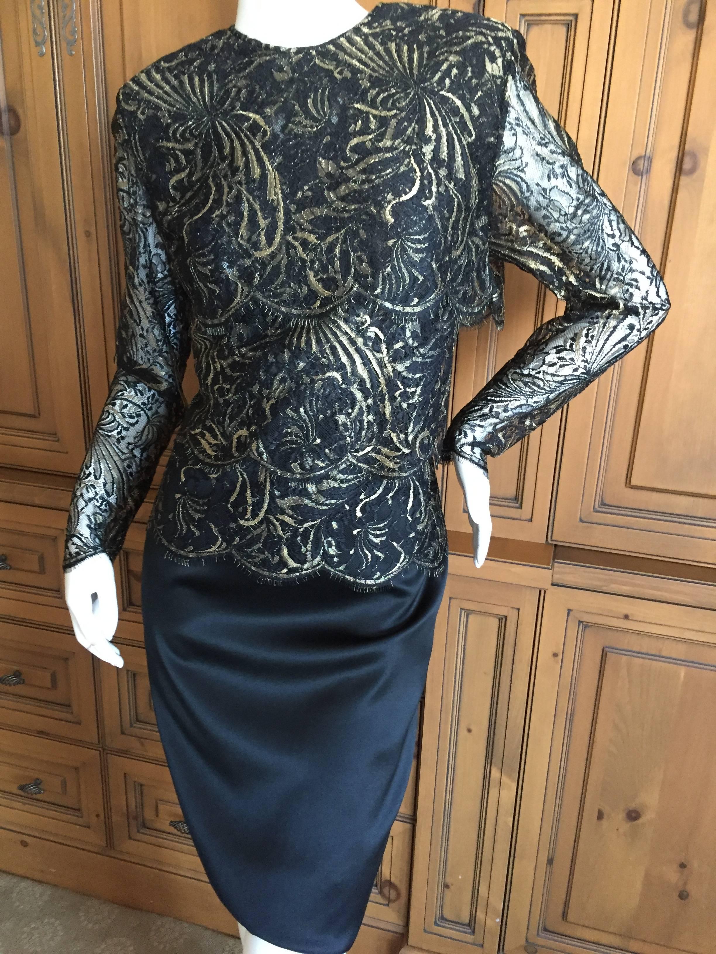 Galanos Tiered Lace Dress with Gold Accents For Sale 5