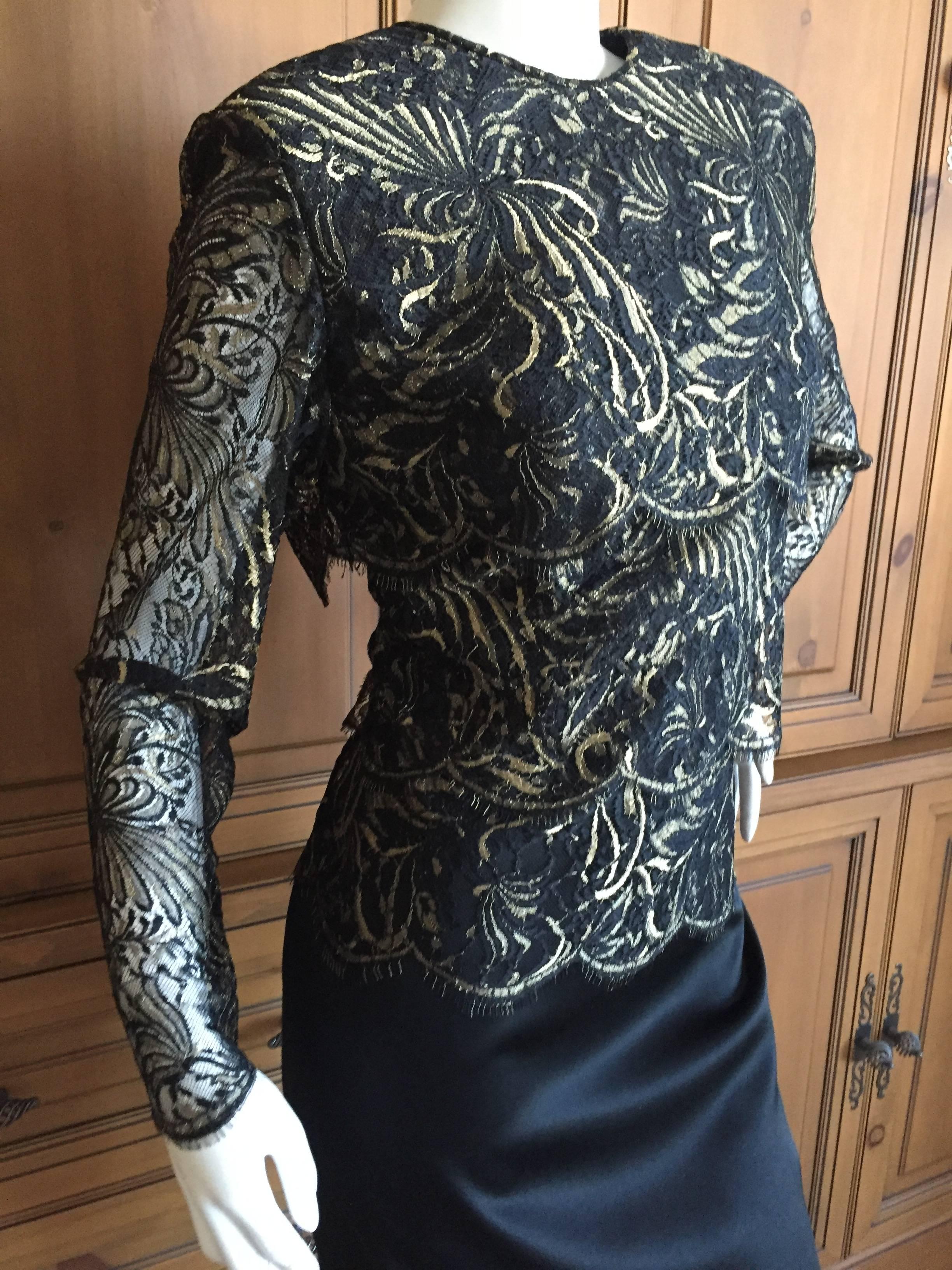 Women's Galanos Tiered Lace Dress with Gold Accents For Sale