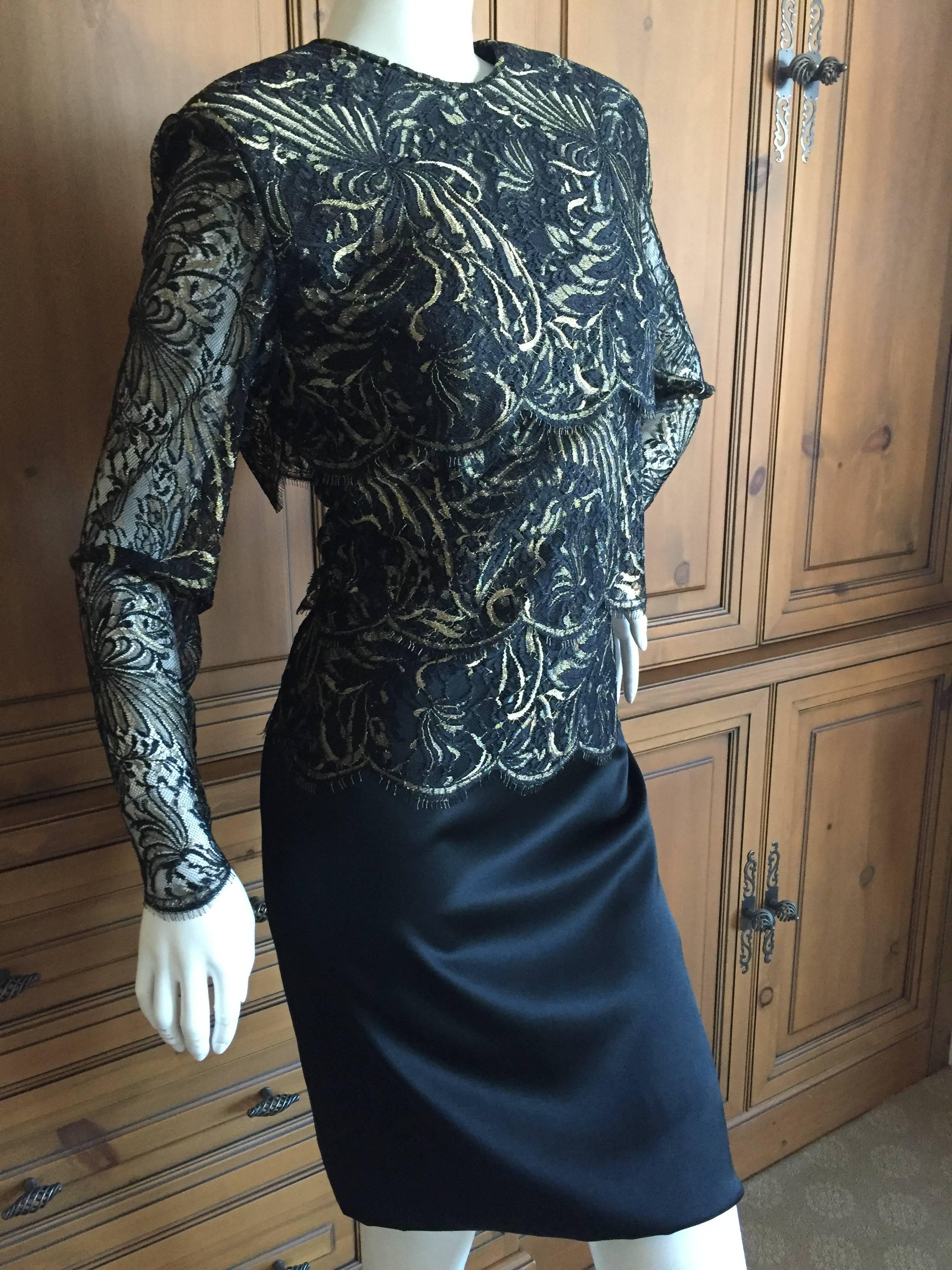 Galanos Tiered Lace Dress with Gold Accents In Excellent Condition For Sale In Cloverdale, CA