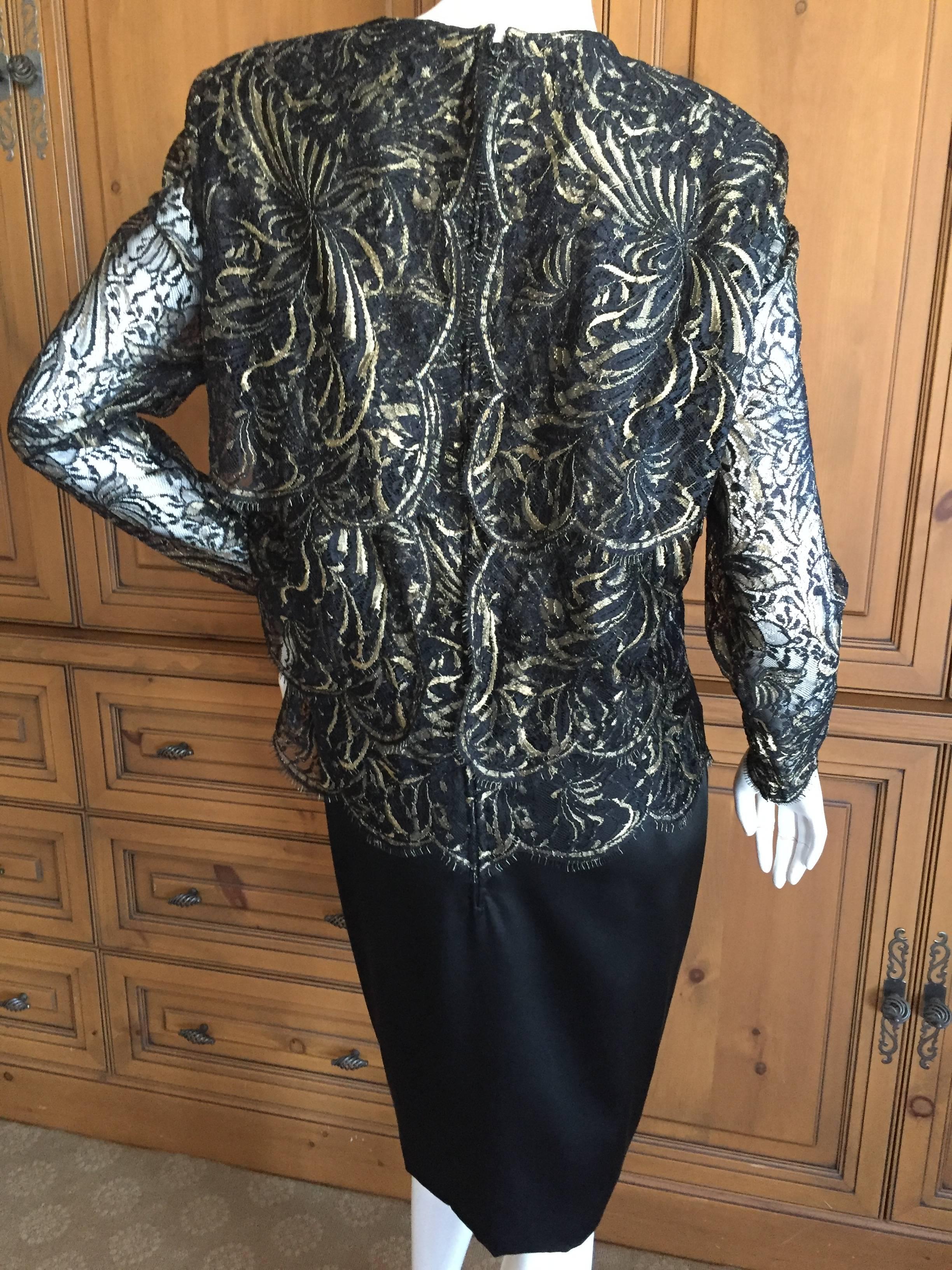 Galanos Tiered Lace Dress with Gold Accents For Sale 2
