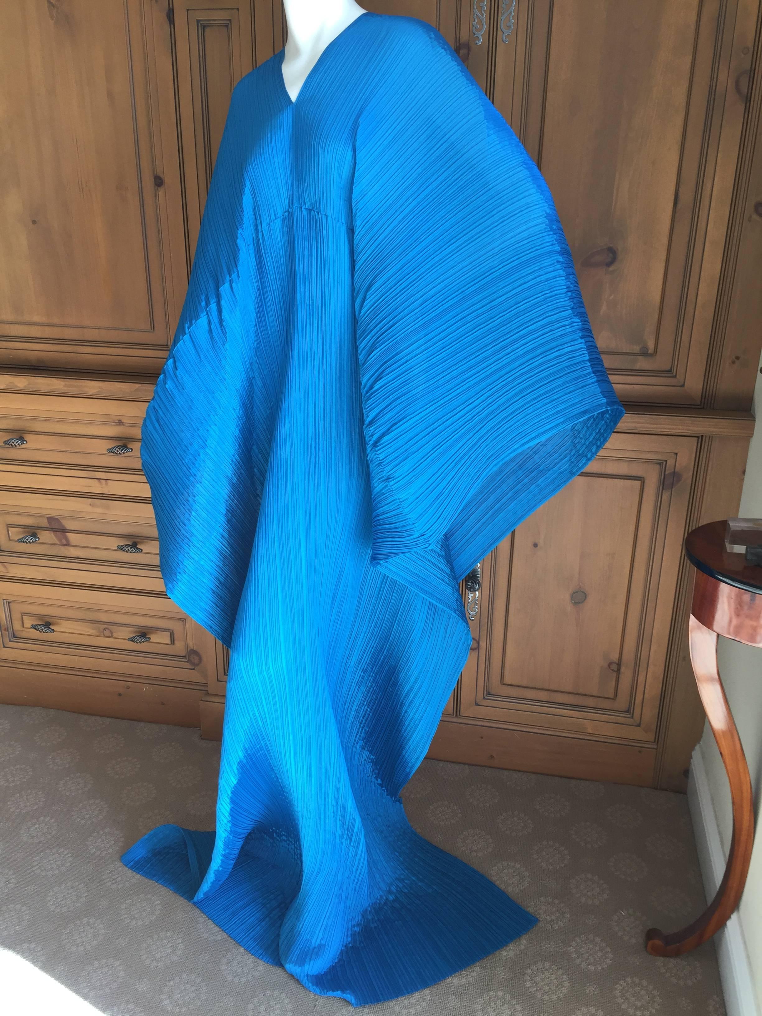 Issey Miyake Sculptural Peacock Blue Pleated Poncho / Caftan 1