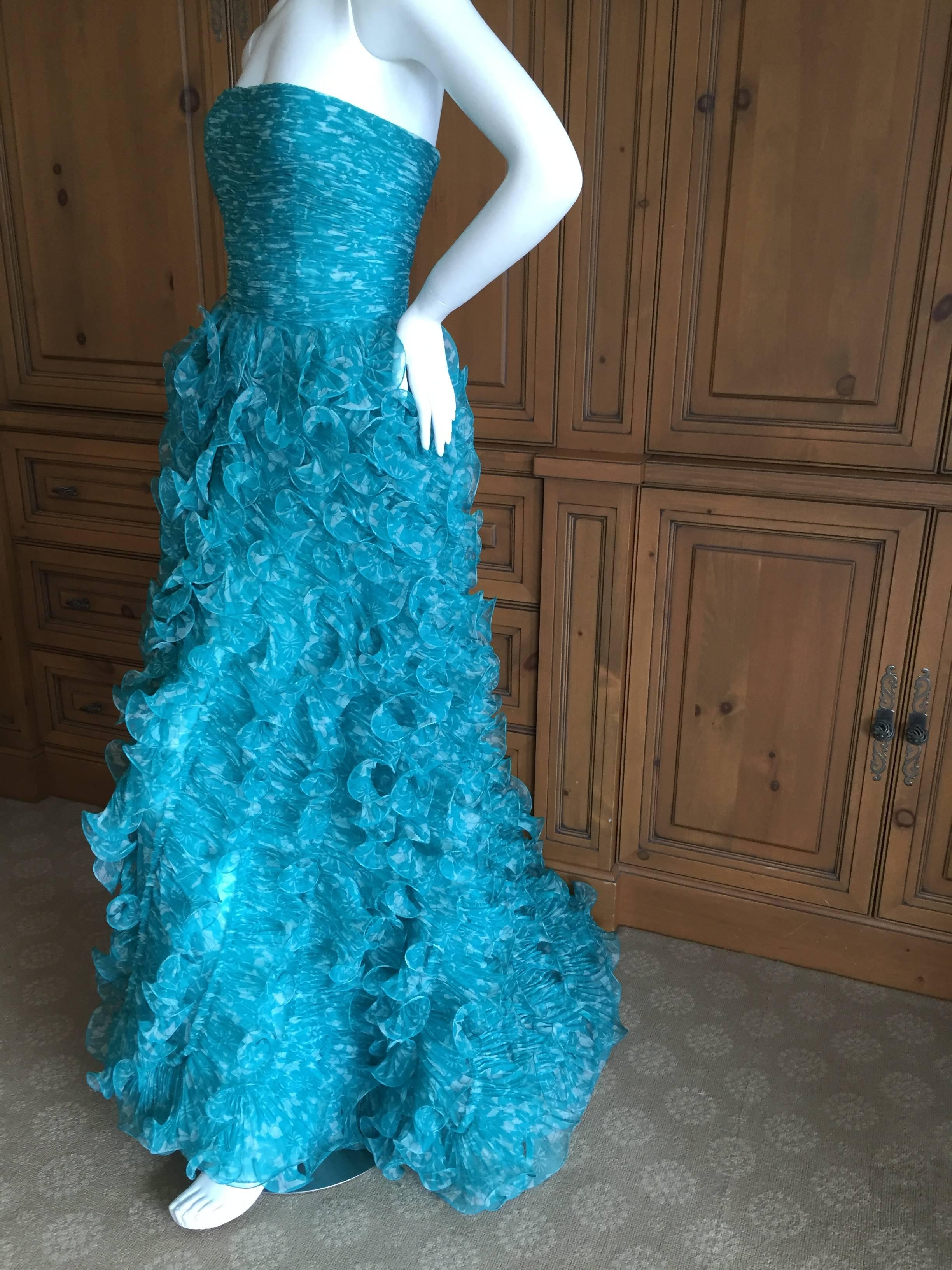 Oscar de la Renta Turquoise Vintage Ruffled Evening Gown 5