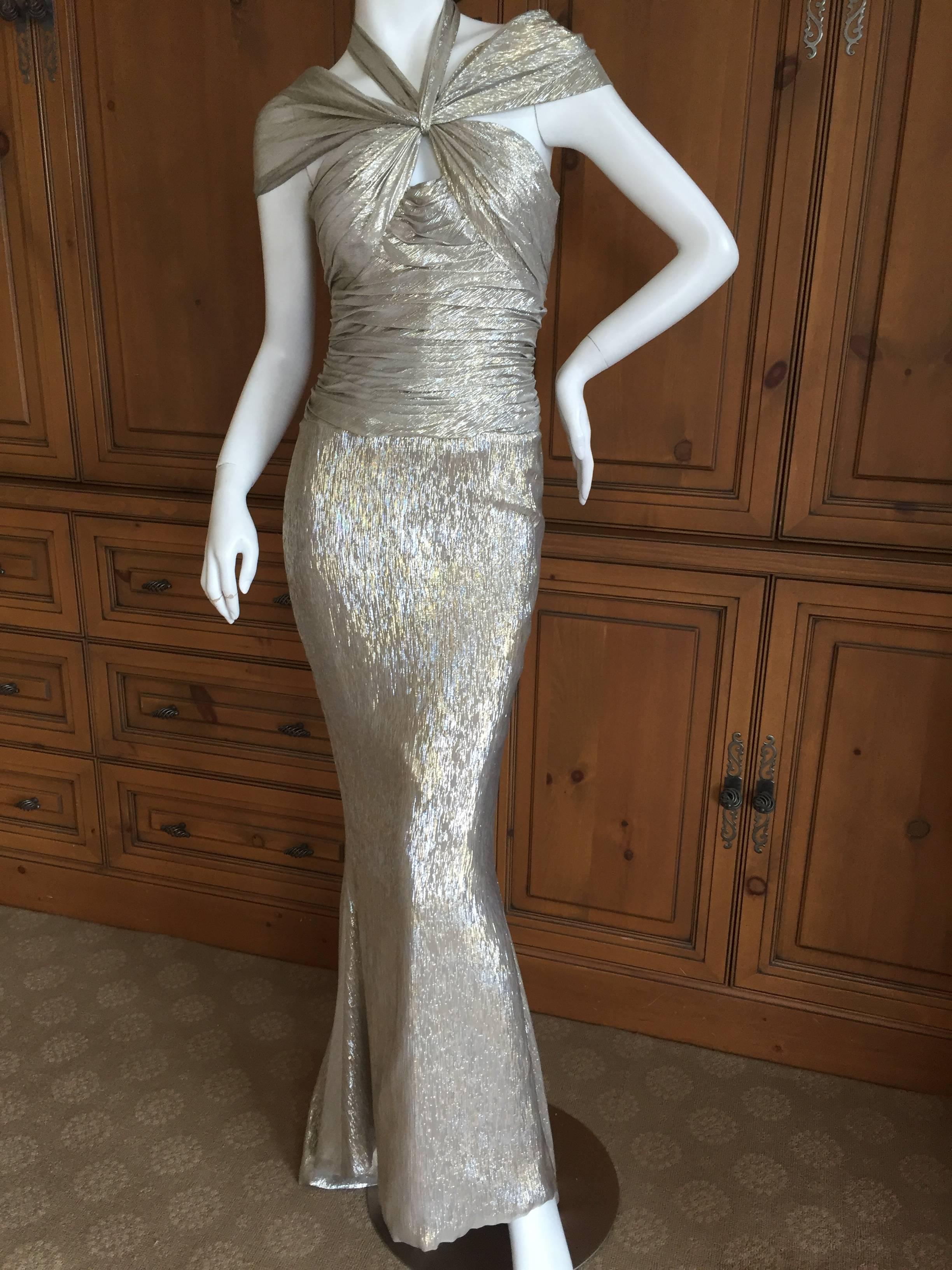 Oscar de la Renta Metallic Silk Siren Gown In Excellent Condition In Cloverdale, CA