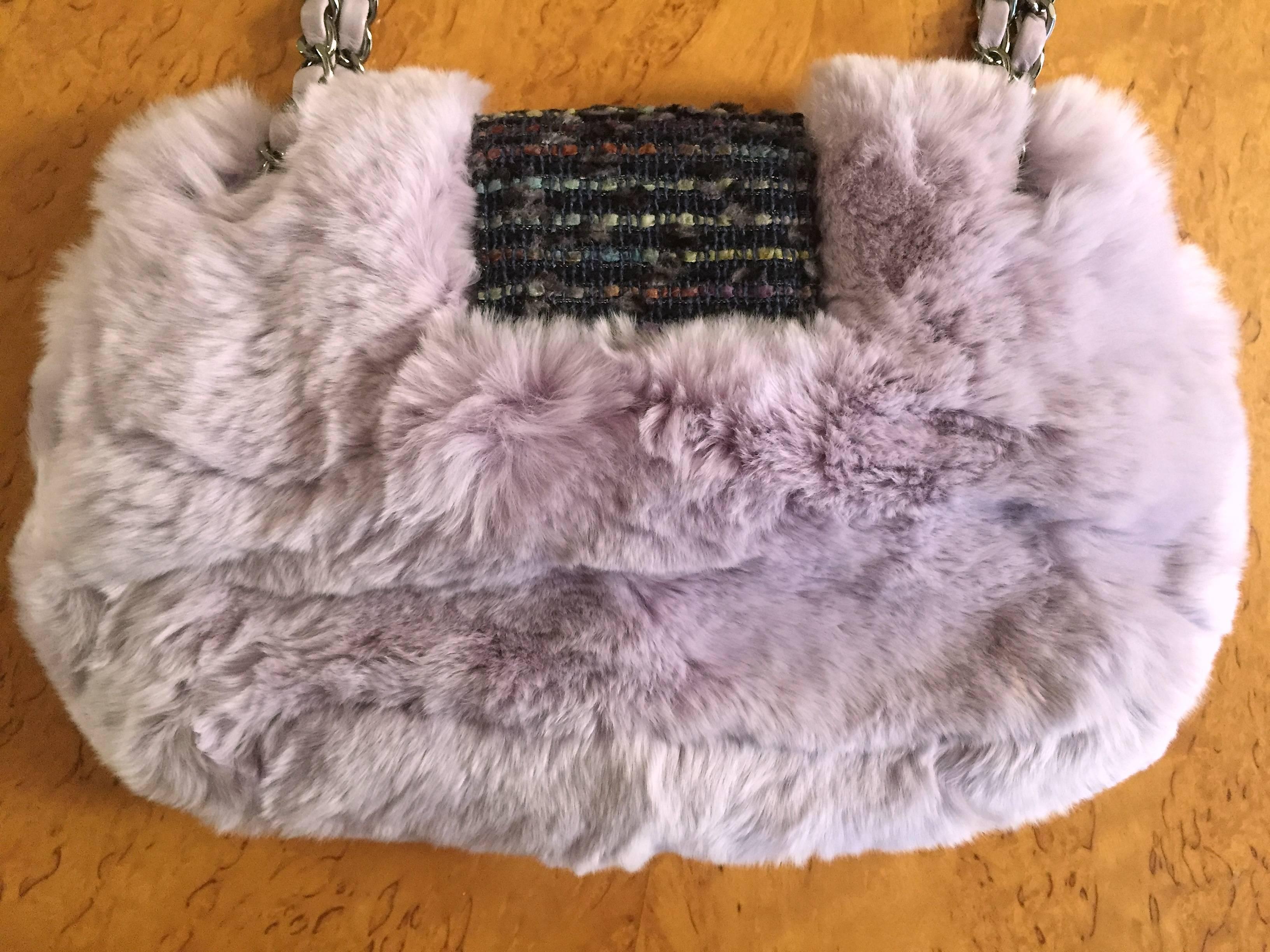 Chanel Limited Edition Fur and Tweed Flap Bag with CC Turn Lock  In New Condition In Cloverdale, CA