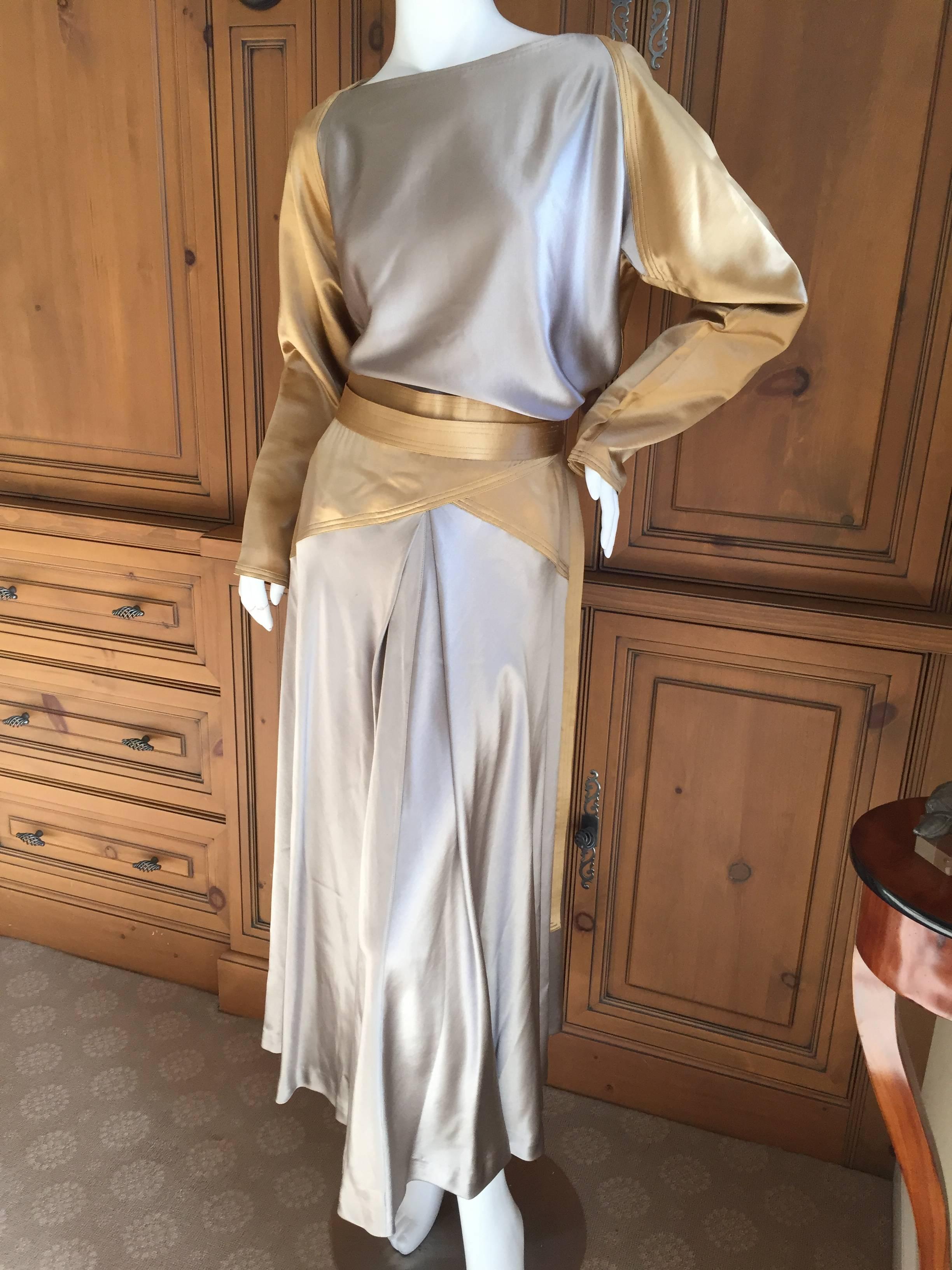 Geoffrey Beene Silver & Gold Silk Charmeuse 2pc Dress 6