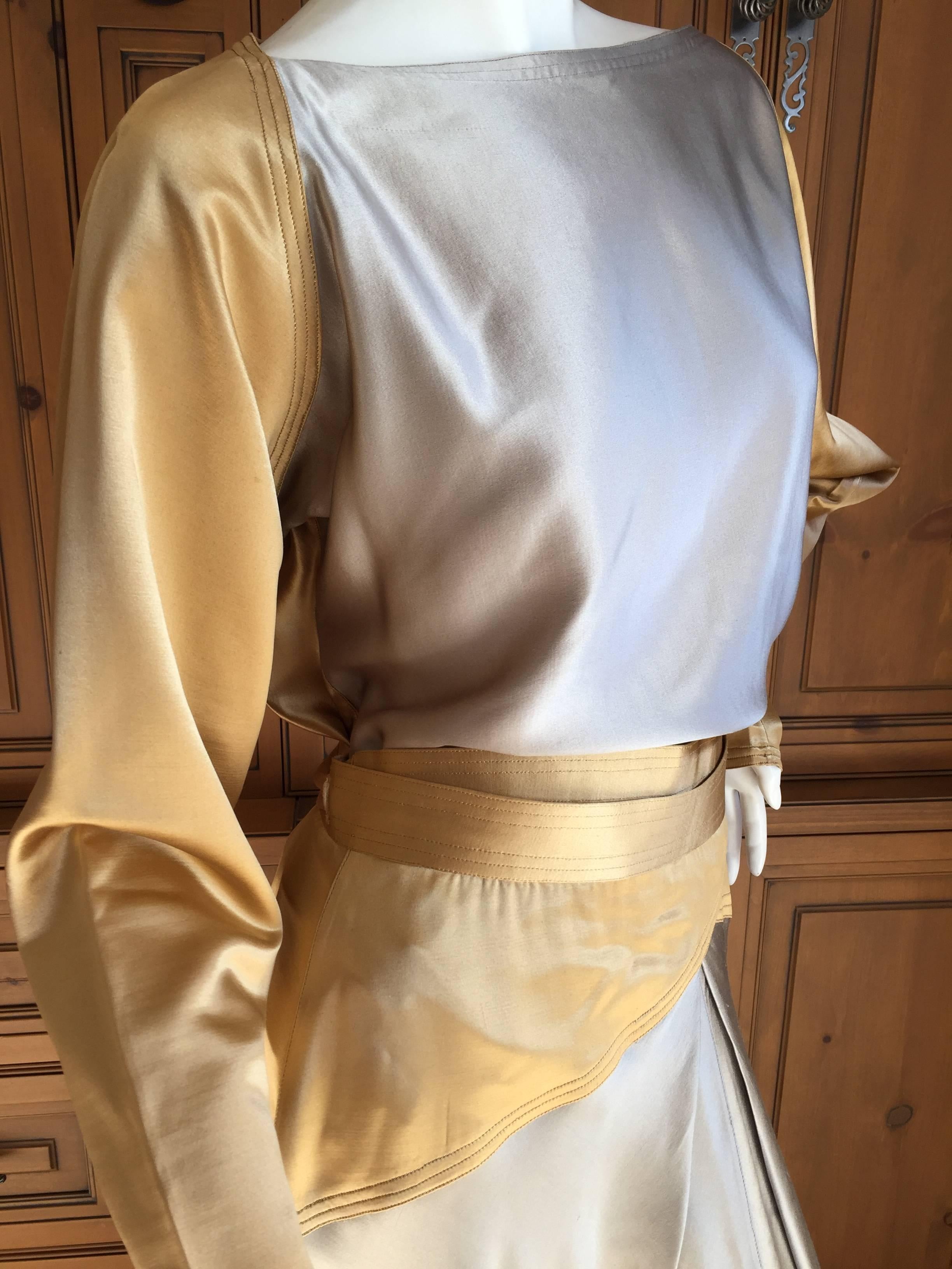 Geoffrey Beene Silver & Gold Silk Charmeuse 2pc Dress In Excellent Condition In Cloverdale, CA