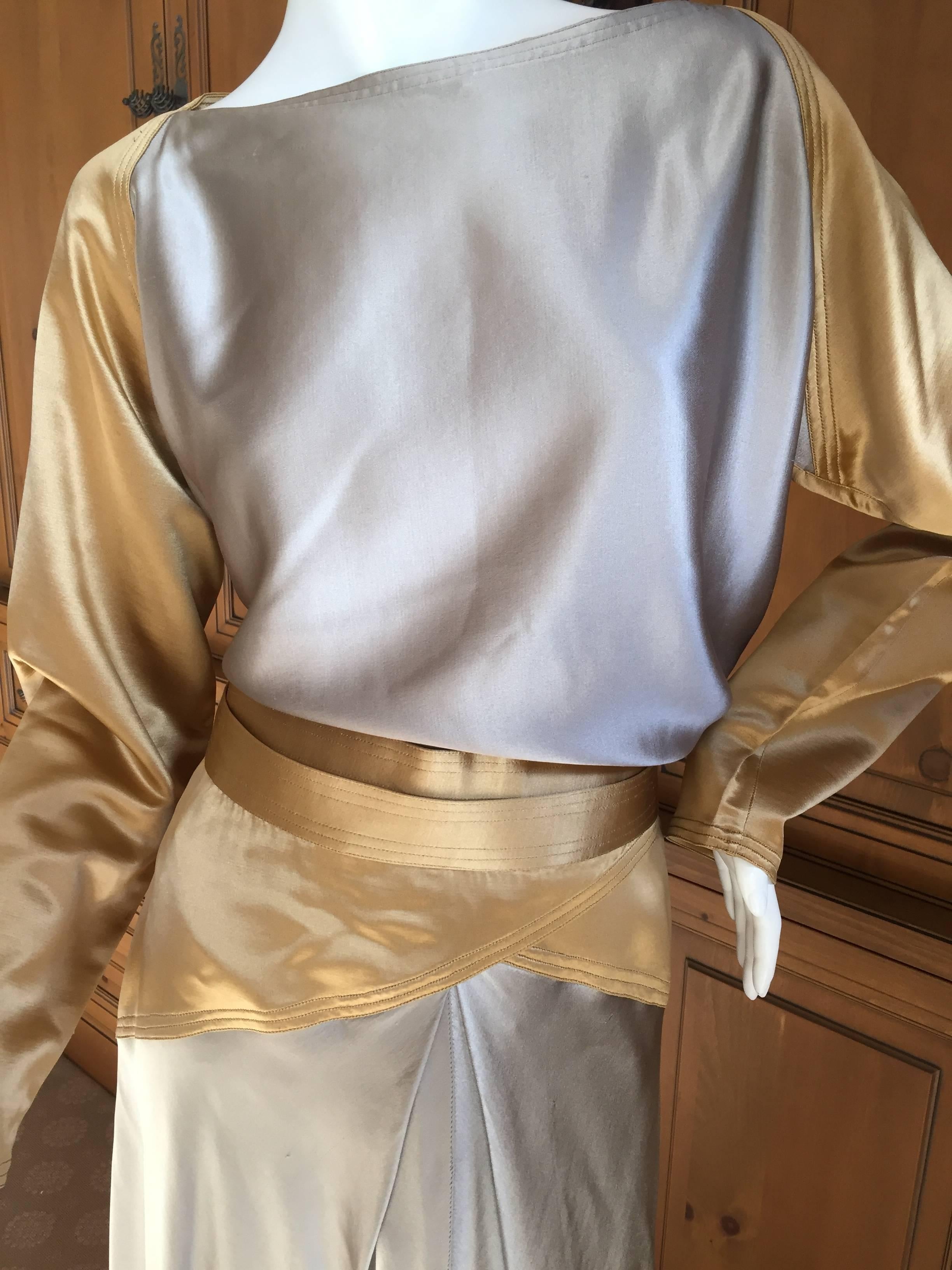 Women's Geoffrey Beene Silver & Gold Silk Charmeuse 2pc Dress