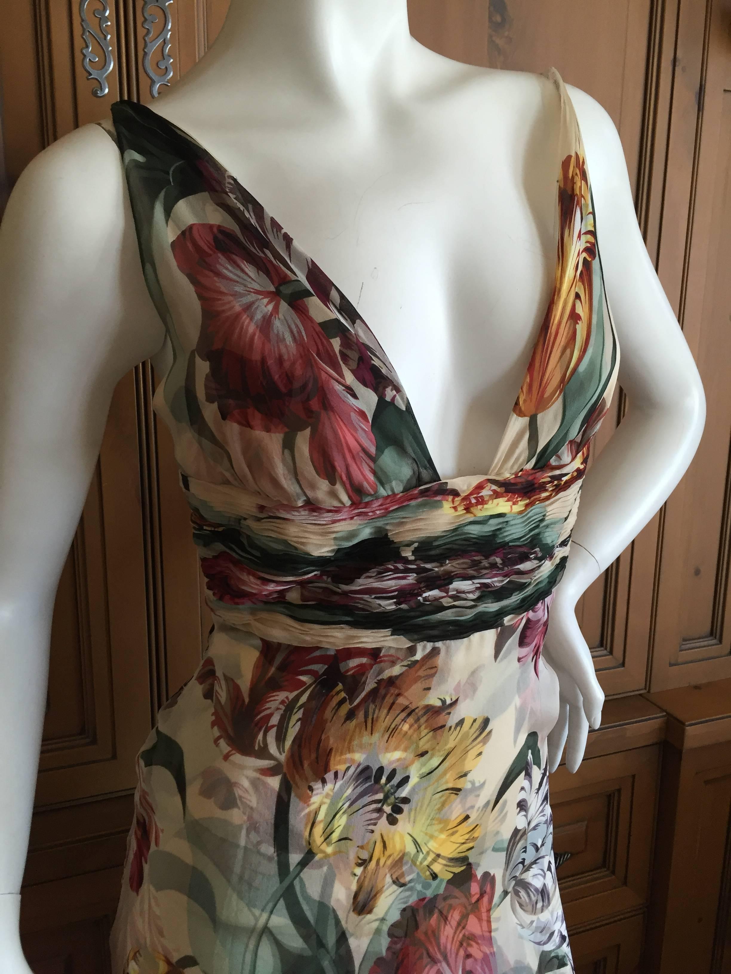 Valentino Romantic Tulip Print Silk Chiffon Tiered Dress 2