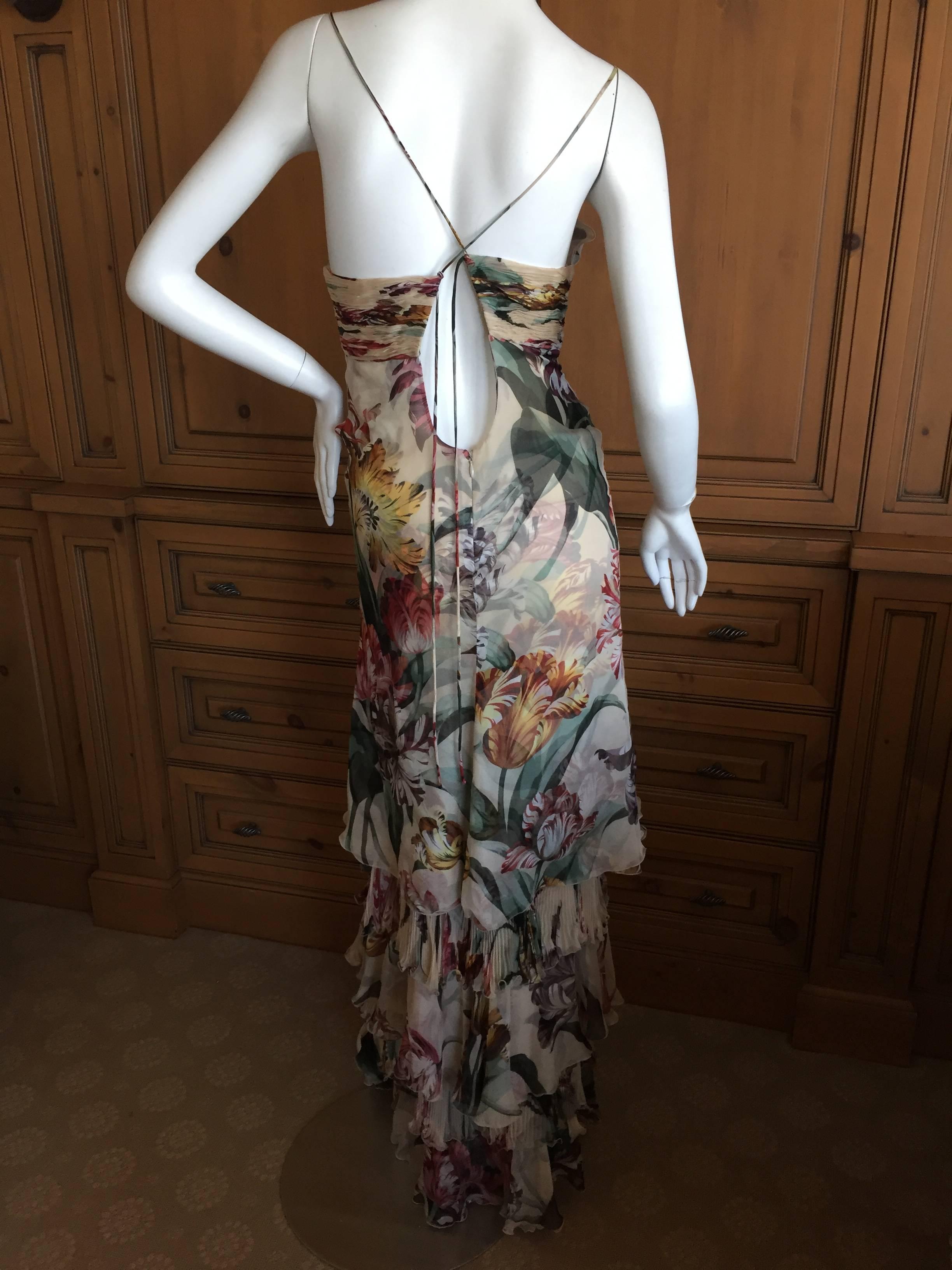 Valentino Romantic Tulip Print Silk Chiffon Tiered Dress In Excellent Condition In Cloverdale, CA