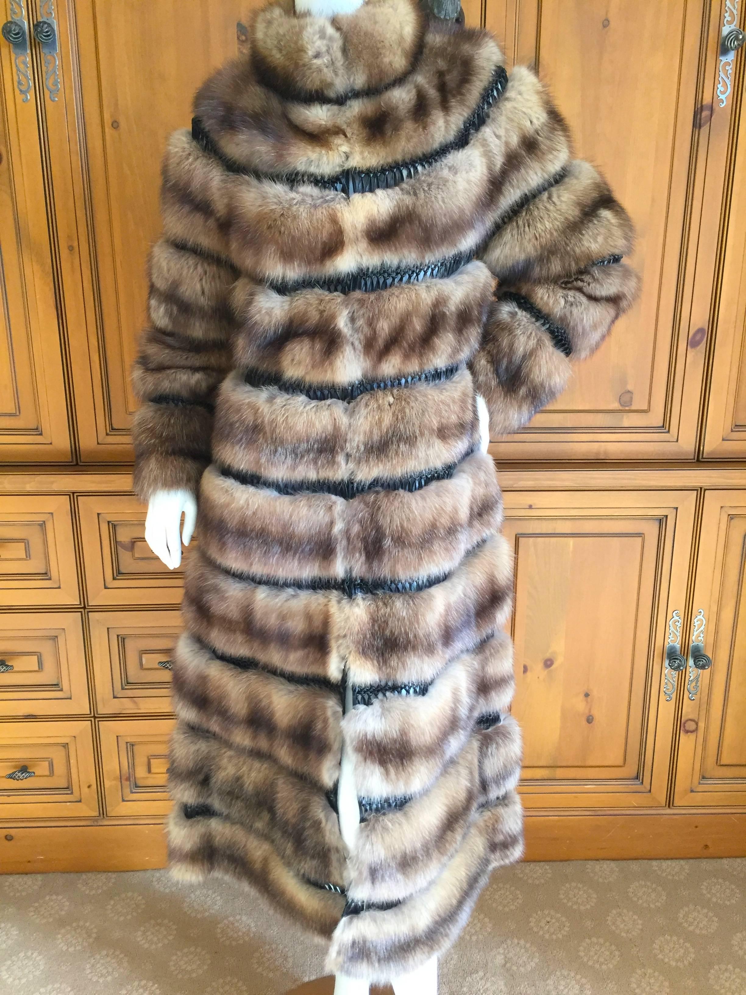 Ralph Rucci Russian Bargazun Sable Reversible Coat w. Leather Cord Accents 2013 In Excellent Condition In Cloverdale, CA