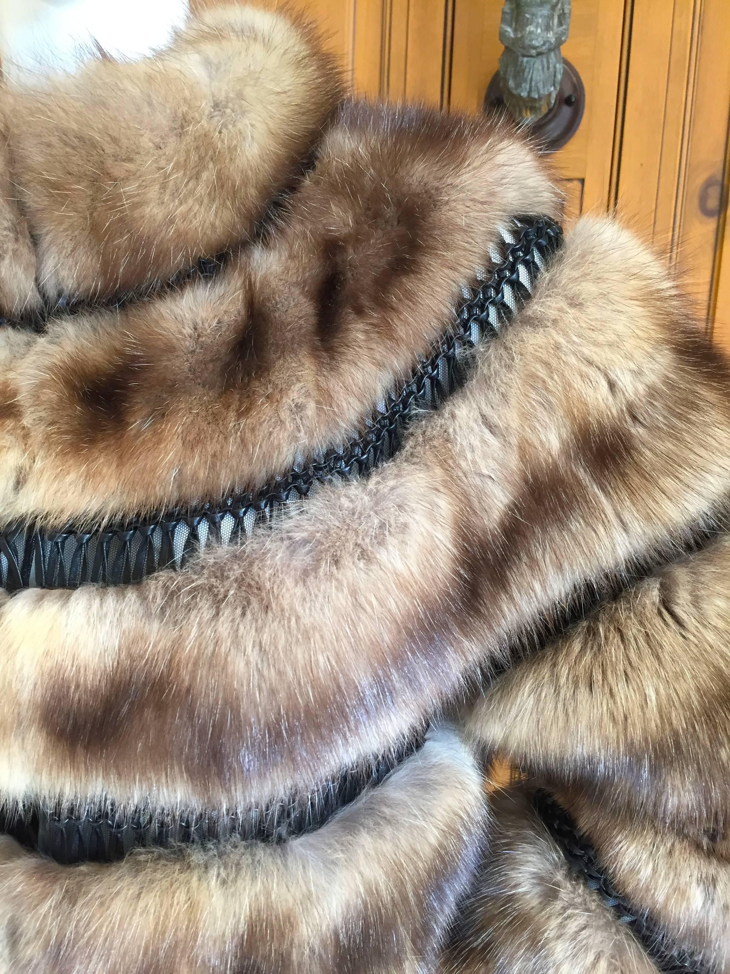 Women's Ralph Rucci Russian Bargazun Sable Reversible Coat w. Leather Cord Accents 2013