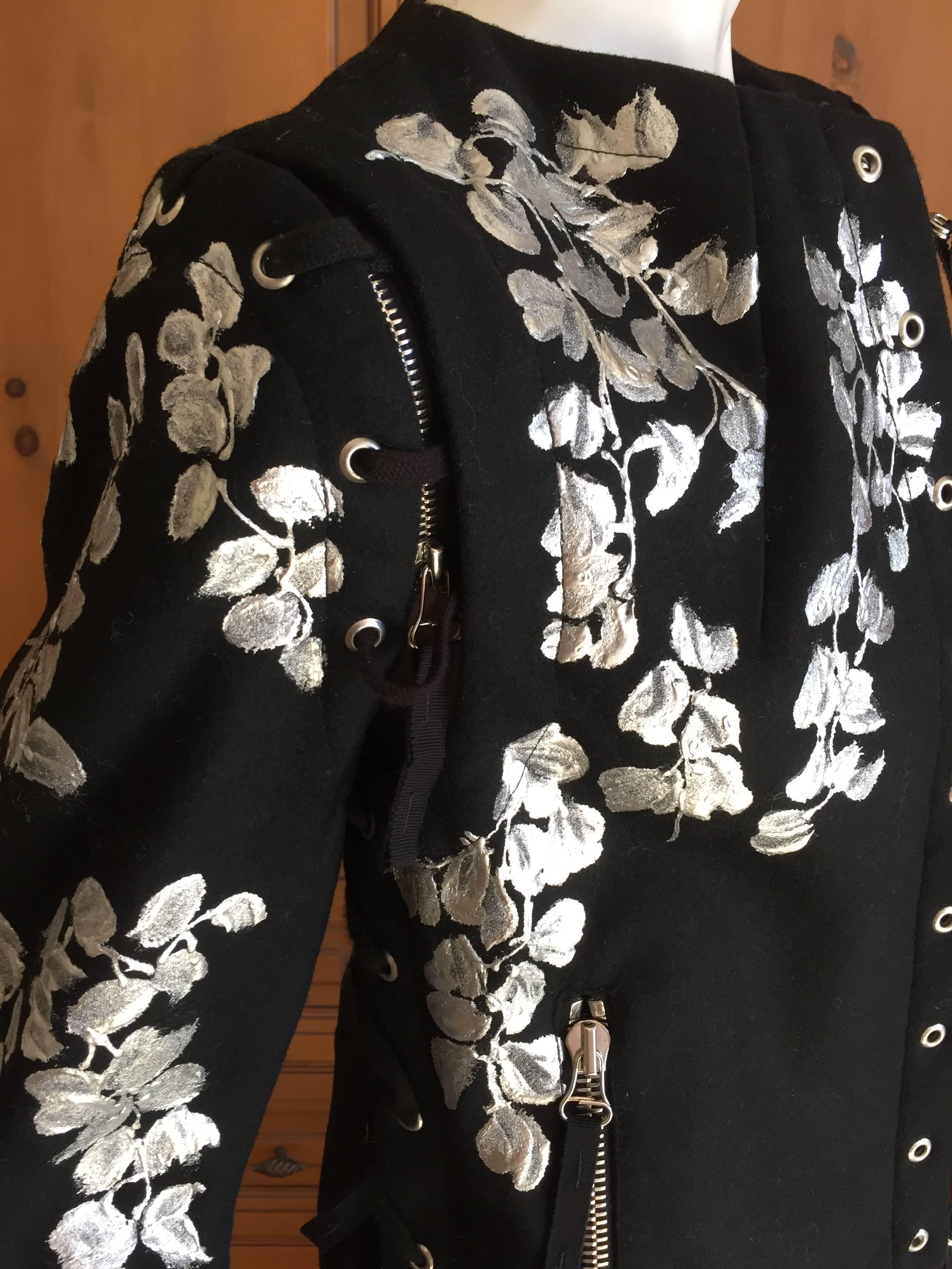 Women's Dries van Noten Hand Painted Black Moto Jacket
