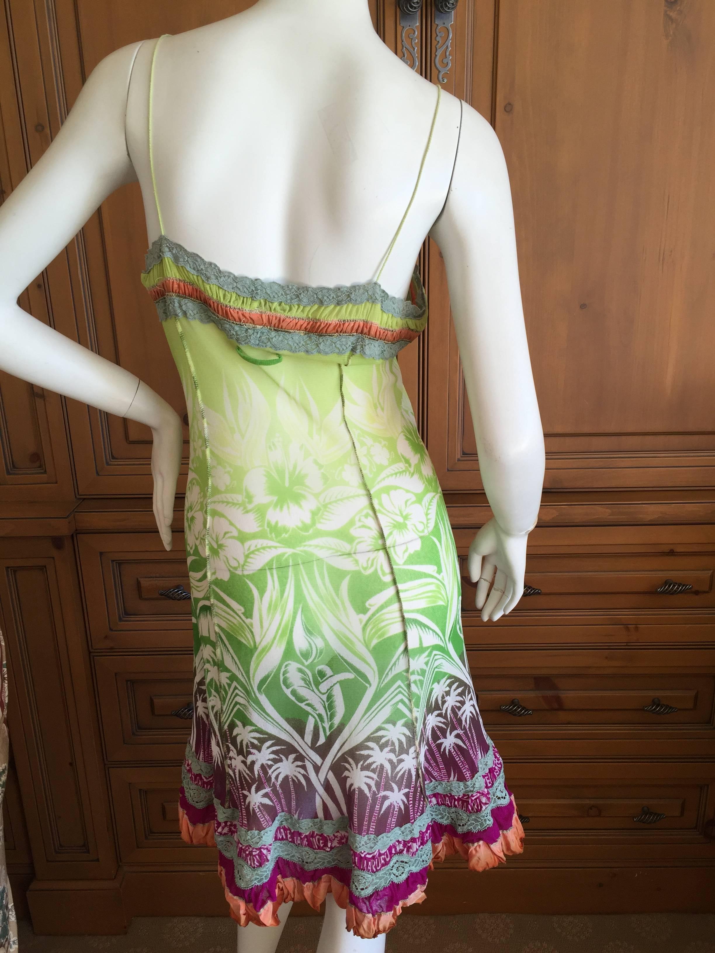 Green Jean Paul Gaultier Festive Slip Dress with Colorful Ruffles
