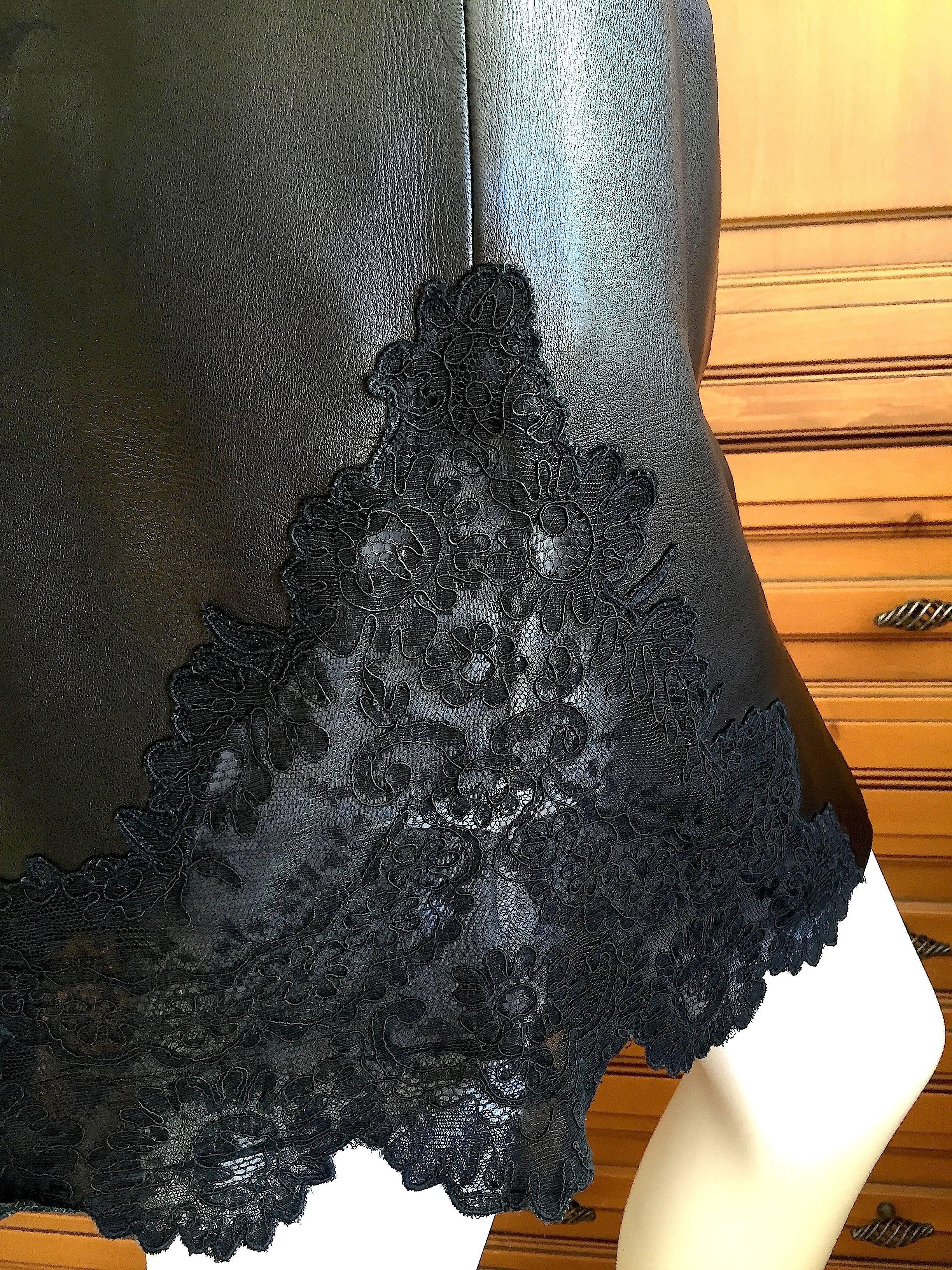 Gianni Versace Black Leather and Lace Skirt  In Excellent Condition In Cloverdale, CA
