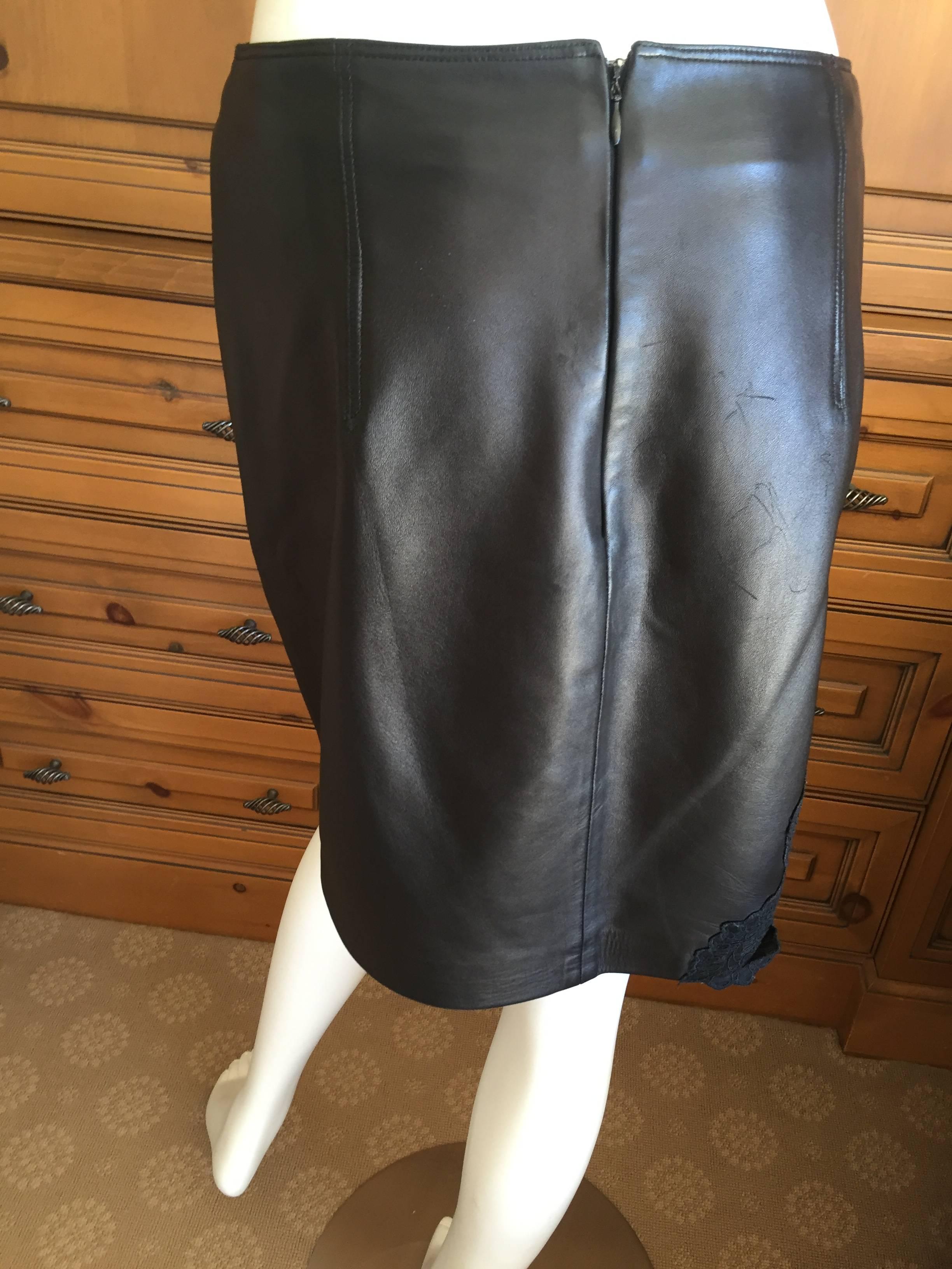 Women's Gianni Versace Black Leather and Lace Skirt 