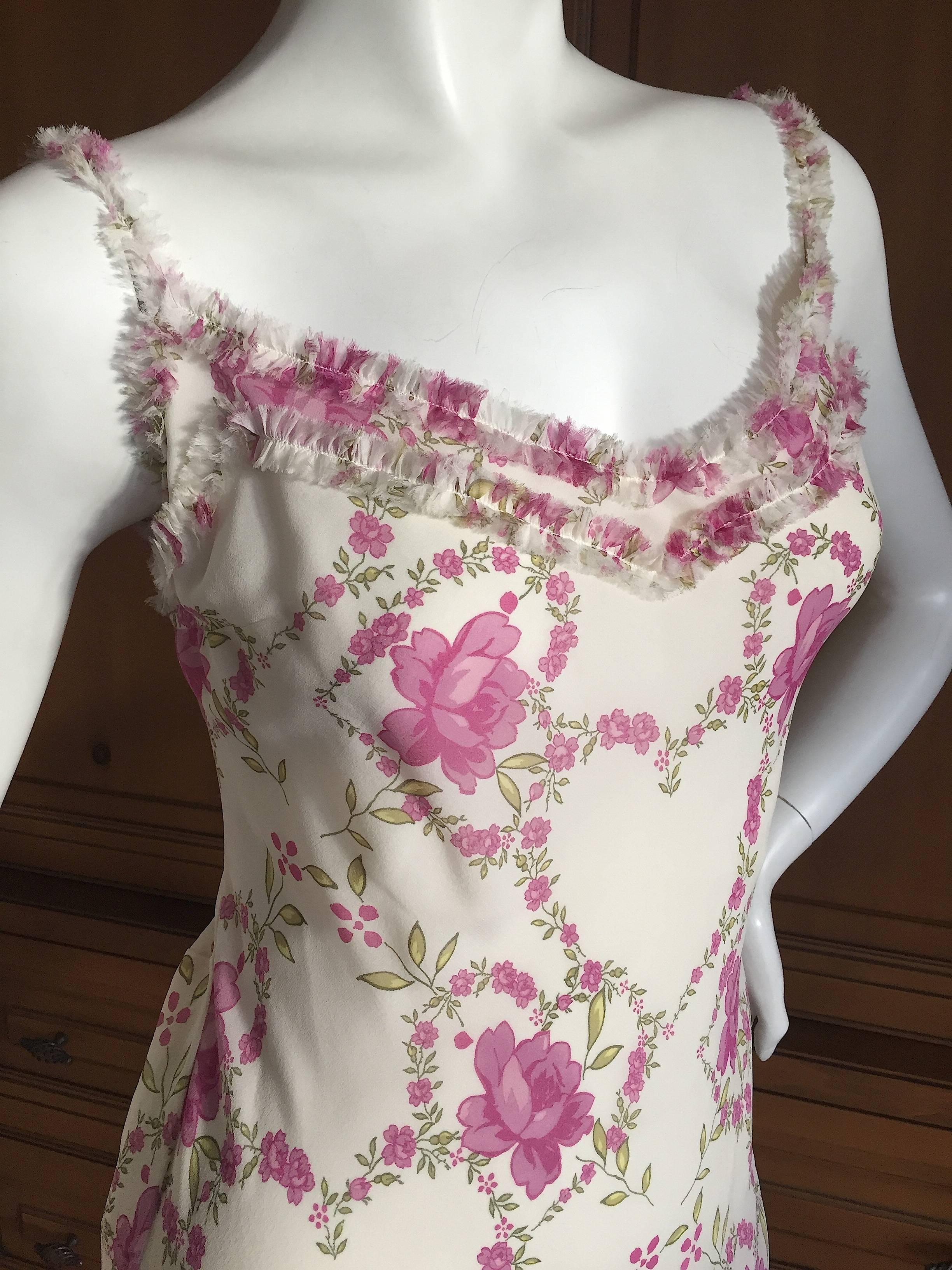 Women's John Galliano Romantic Ruffled Rose Print Silk Dress