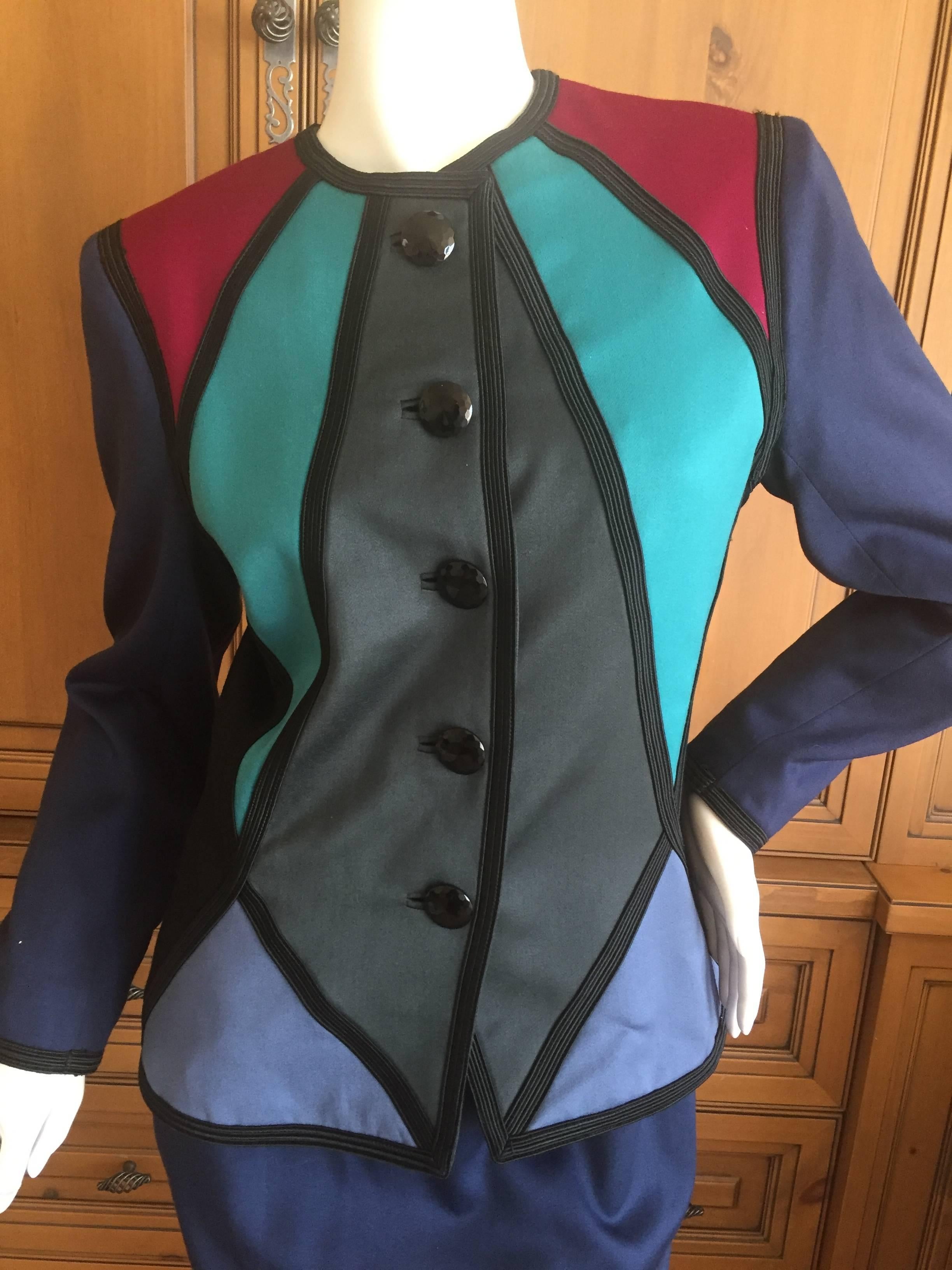 Yves Saint Laurent Rive Gauche Color Block Suit In Excellent Condition In Cloverdale, CA