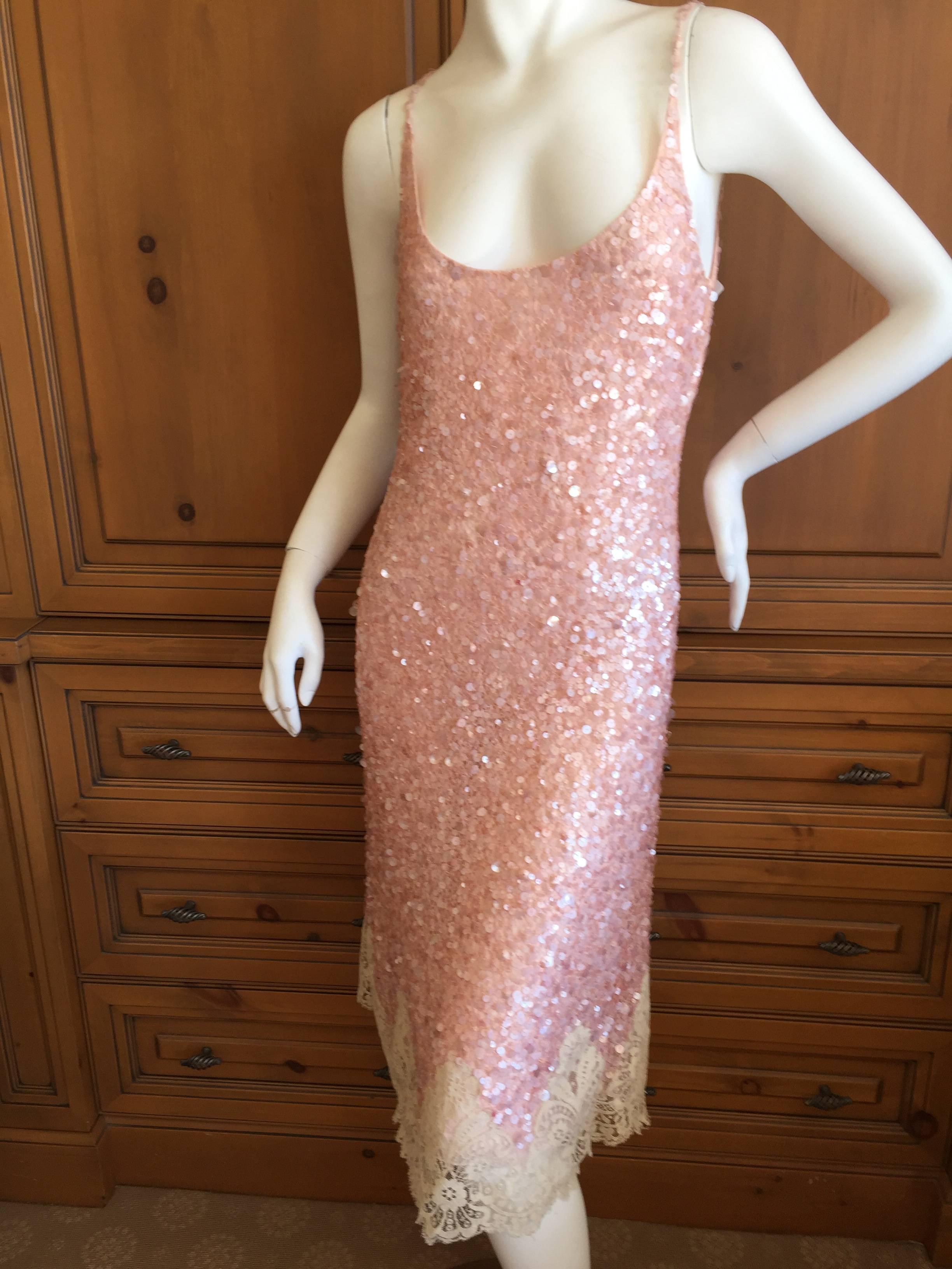 Exquisite Valentino Lace Trim Sequin Slip Dress by Maria Grazia Chiuri &Pier Paolo Piccioli.
New with Tags
This is so pretty, the photos don't capture it's charm
Trimmed in lace at the hem, pure luxe.
Marked size 12 it runs very small, please