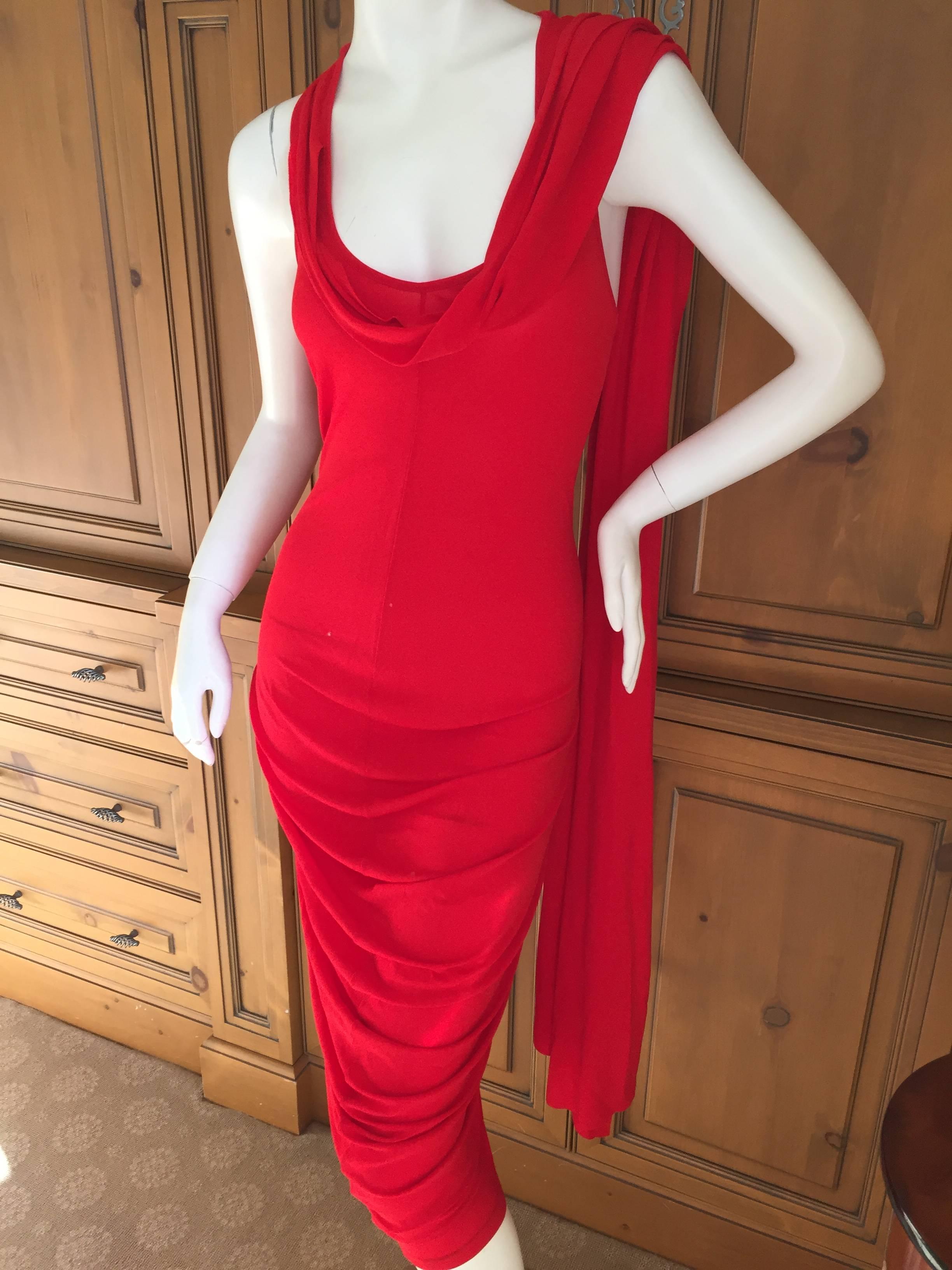Women's Alexander McQueen Royal Red Dress with Attached Shawl Wrap Size 40