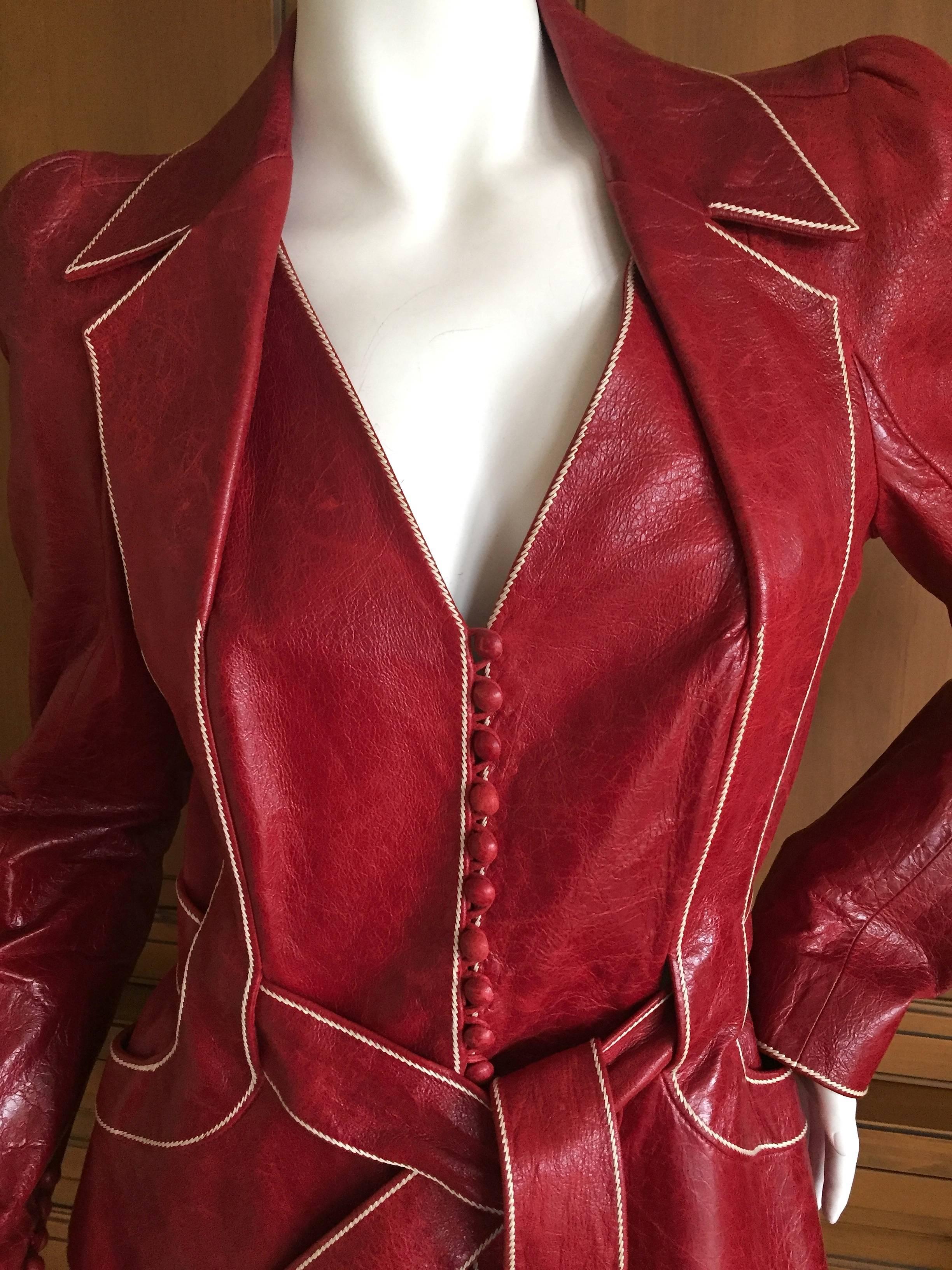 Dior by Galliano Red Lambskin Leather Bar Jacket In Excellent Condition In Cloverdale, CA